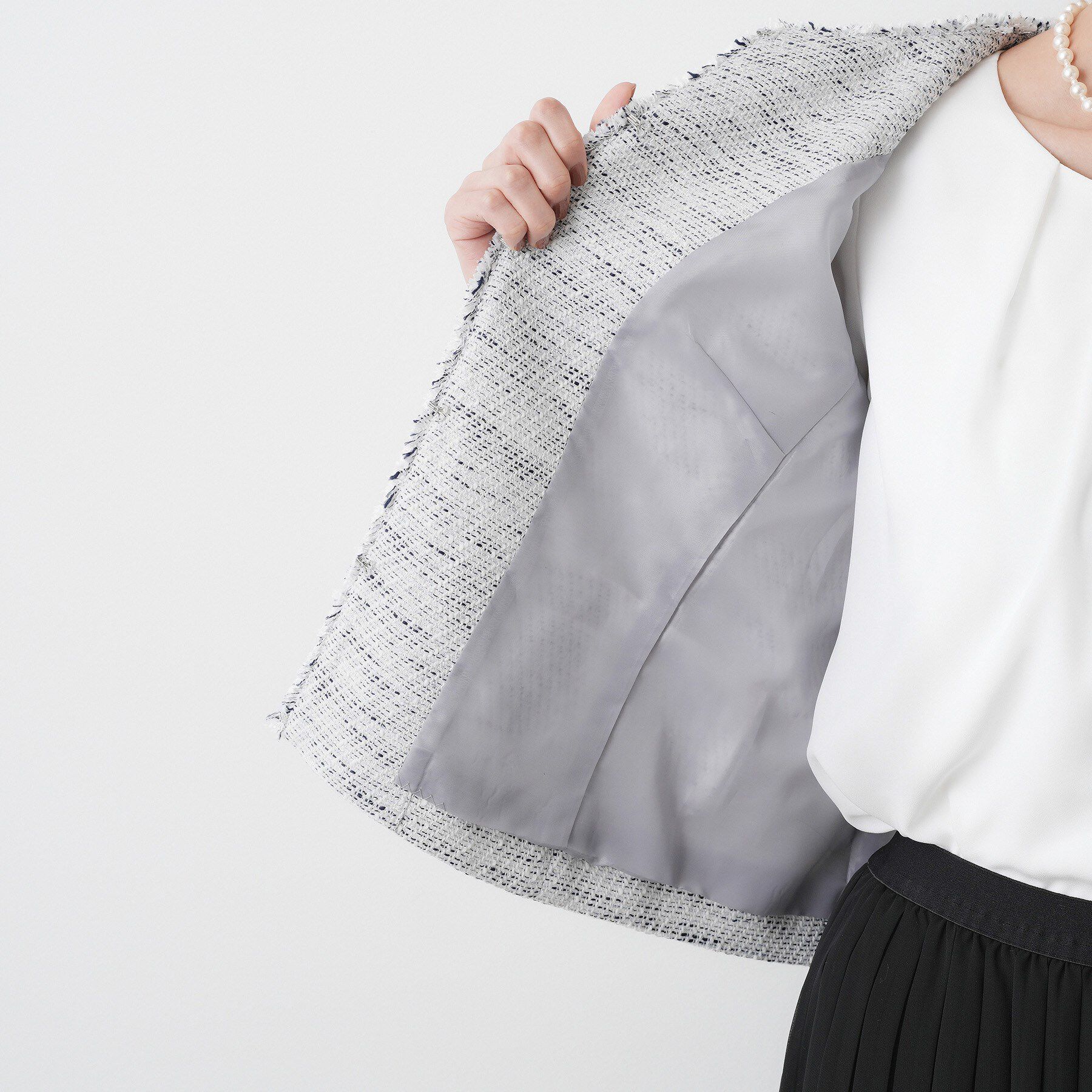 Dessin「ツイードクルーネックジャケット」|ノーカラージャケット|