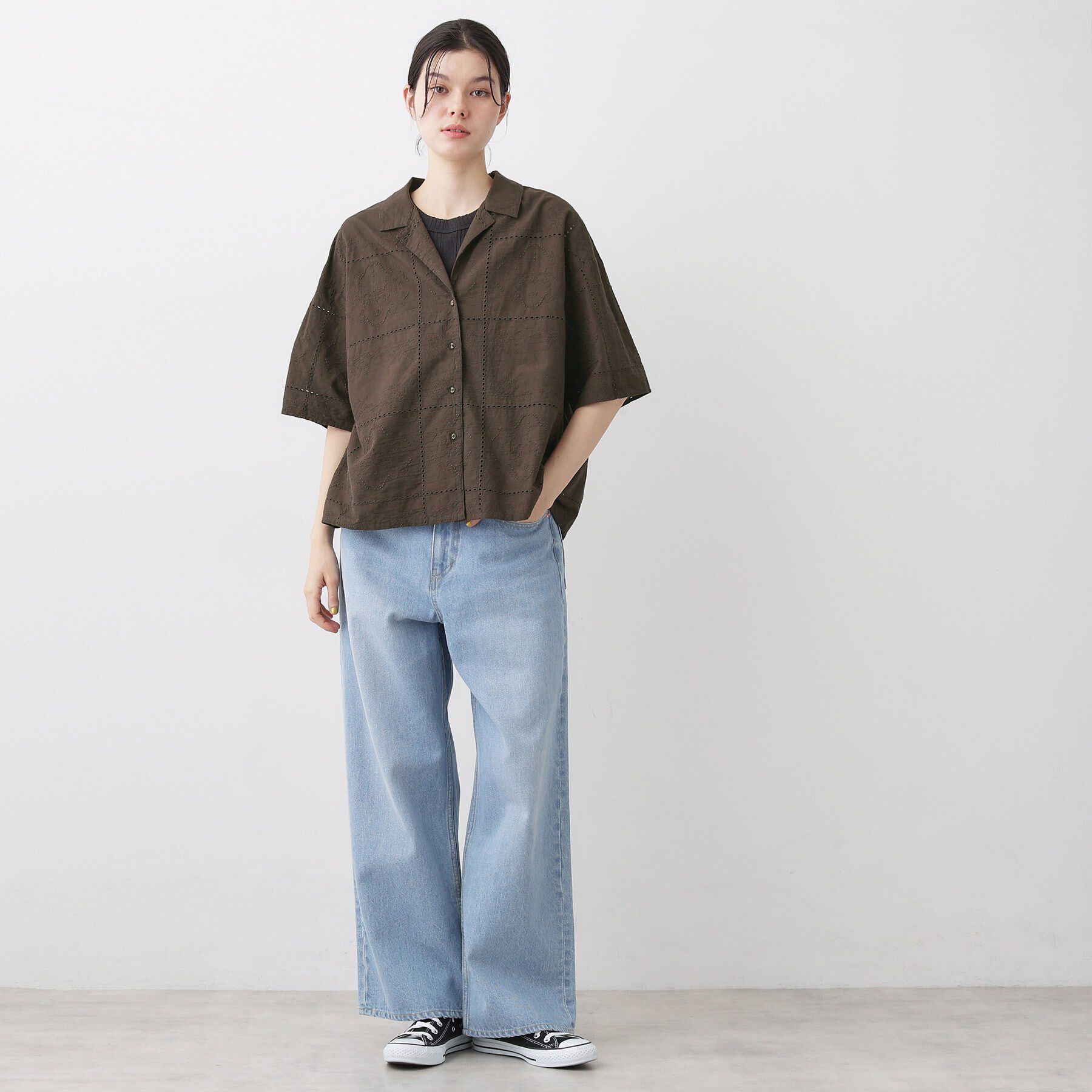 Dessin「【セットアップ可/洗える】刺繍スクエアレースシャツ」|シャツ・ブラウス|