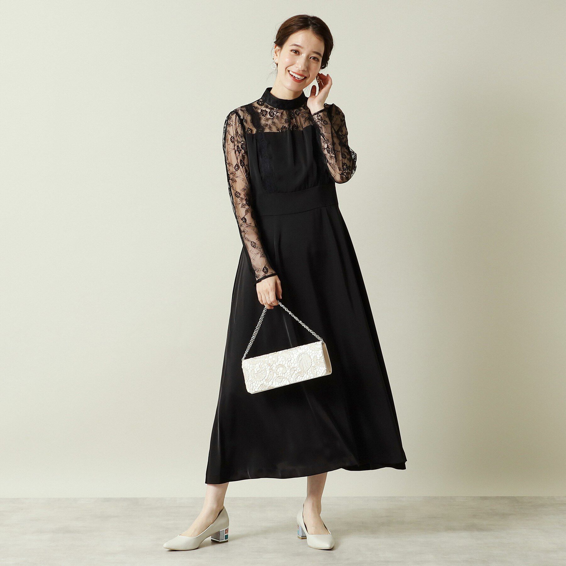 ITS&rsquo;DEMO「【結婚式・パーティに】サテン&times;レースワンピース＜ドレスコレクション＞」|ワンピース|ブラック(019)