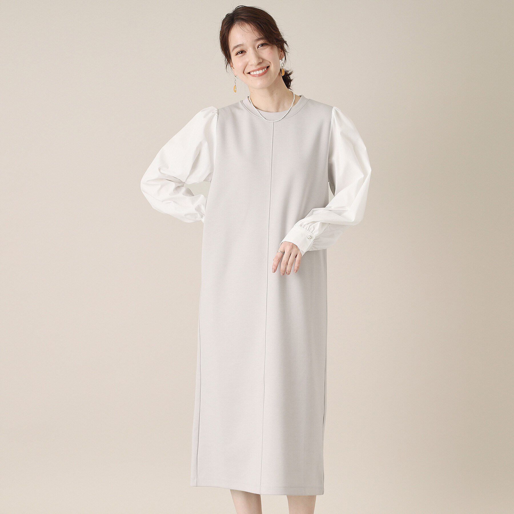 ITS&rsquo;DEMO「【手洗い可】ダンボールジャージーワンピース」|ワンピース|ライトグレー(011