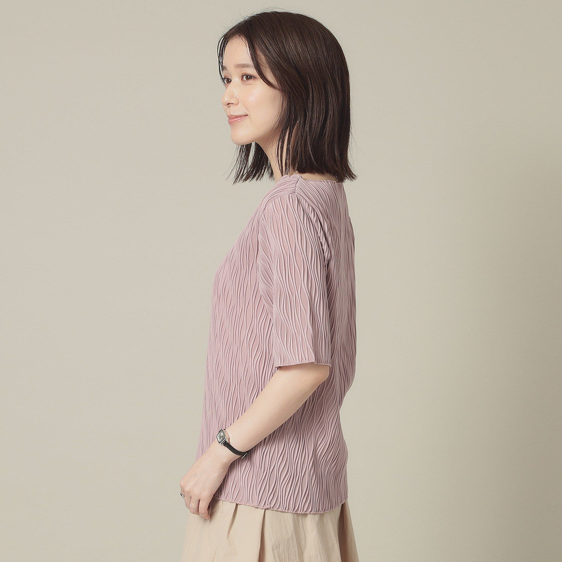 ITS&rsquo;DEMO「【洗濯機OK】ジャカード5分袖プルオーバー」|Tシャツ・カットソー|