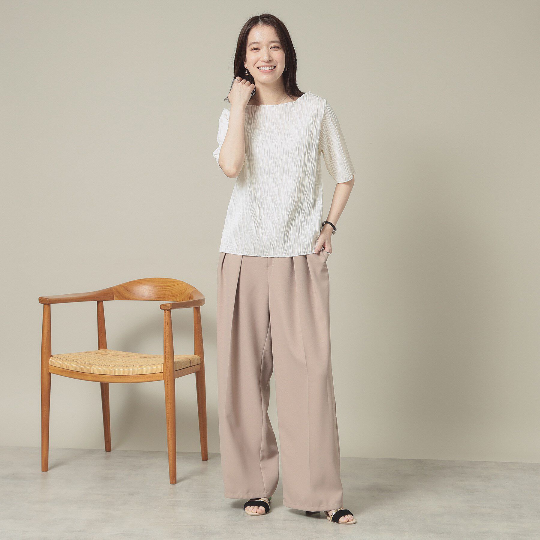 ITS&rsquo;DEMO「【洗濯機OK】ジャカード5分袖プルオーバー」|Tシャツ・カットソー|