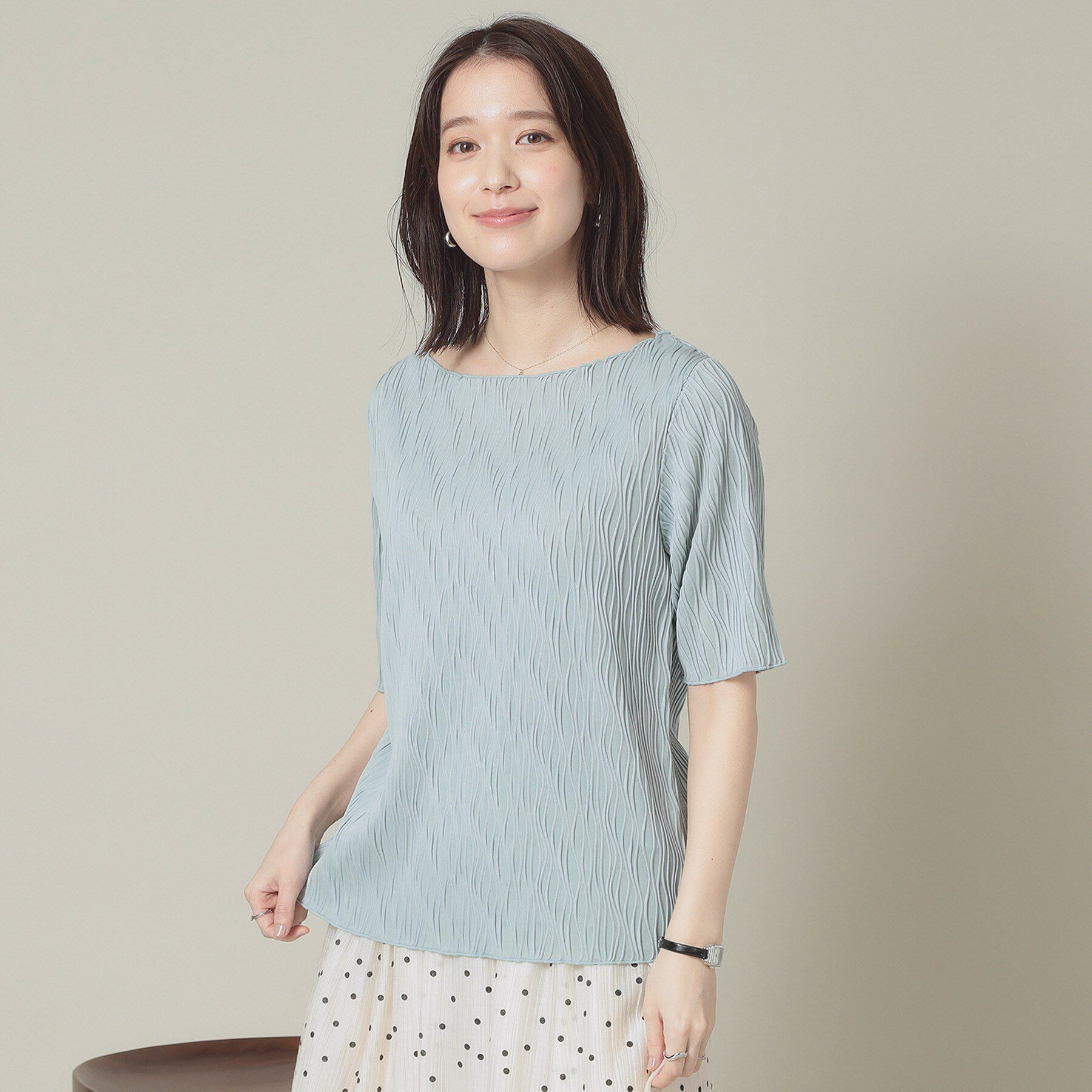 ITS&rsquo;DEMO「【洗濯機OK】ジャカード5分袖プルオーバー」|Tシャツ・カットソー|サックスブルー(09