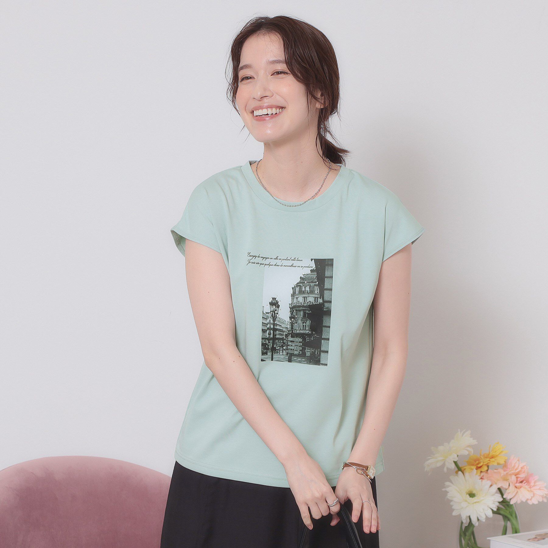 ITS&rsquo;DEMO「【手洗い可】フォトフレンチTシャツ」|Tシャツ・カットソー|ブルー(091)
