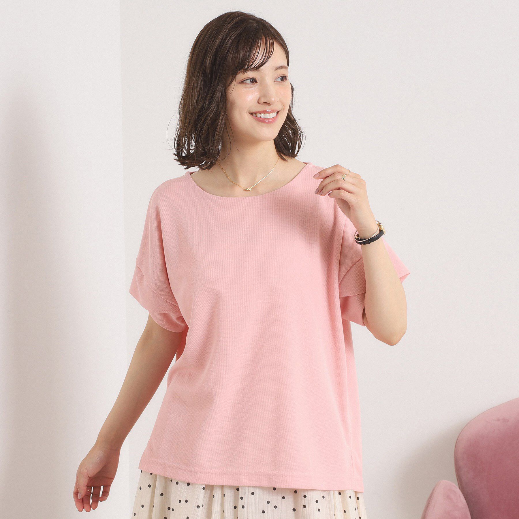 ITS&rsquo;DEMO「【接触冷感／吸水速乾／洗濯機OK】サカリバ袖タックプルオーバー」|Tシャツ・カットソー|ライトピンク(070