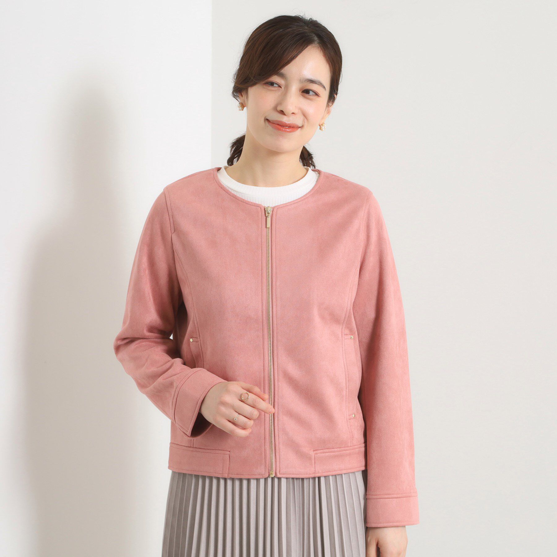 ITS&rsquo;DEMO「カットフェイクスエードジャケット」|ノーカラージャケット|