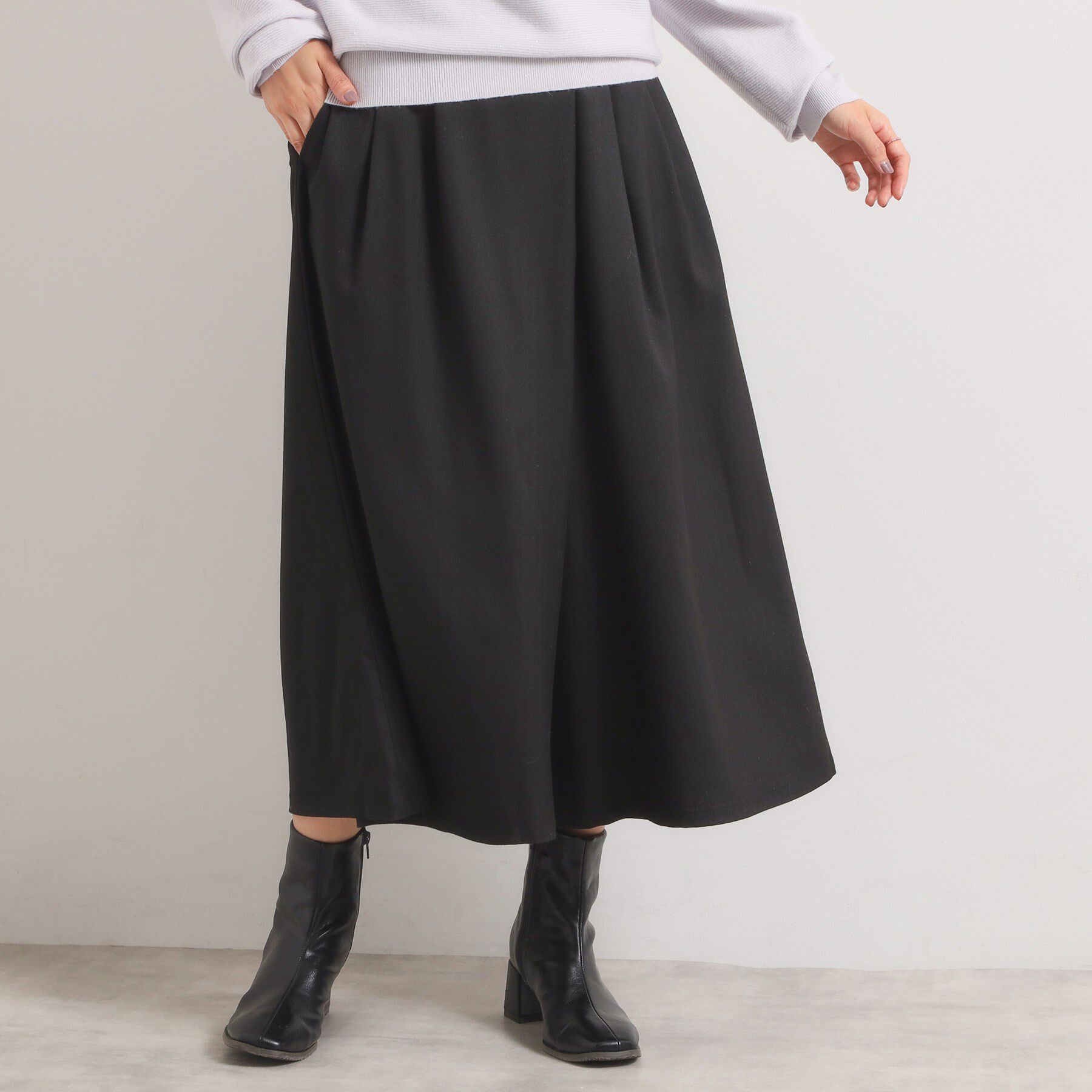 ITS&rsquo;DEMO「【手洗い可／ウエストゴム】ヘリンボーンスカンツ」|その他|ブラック(019)