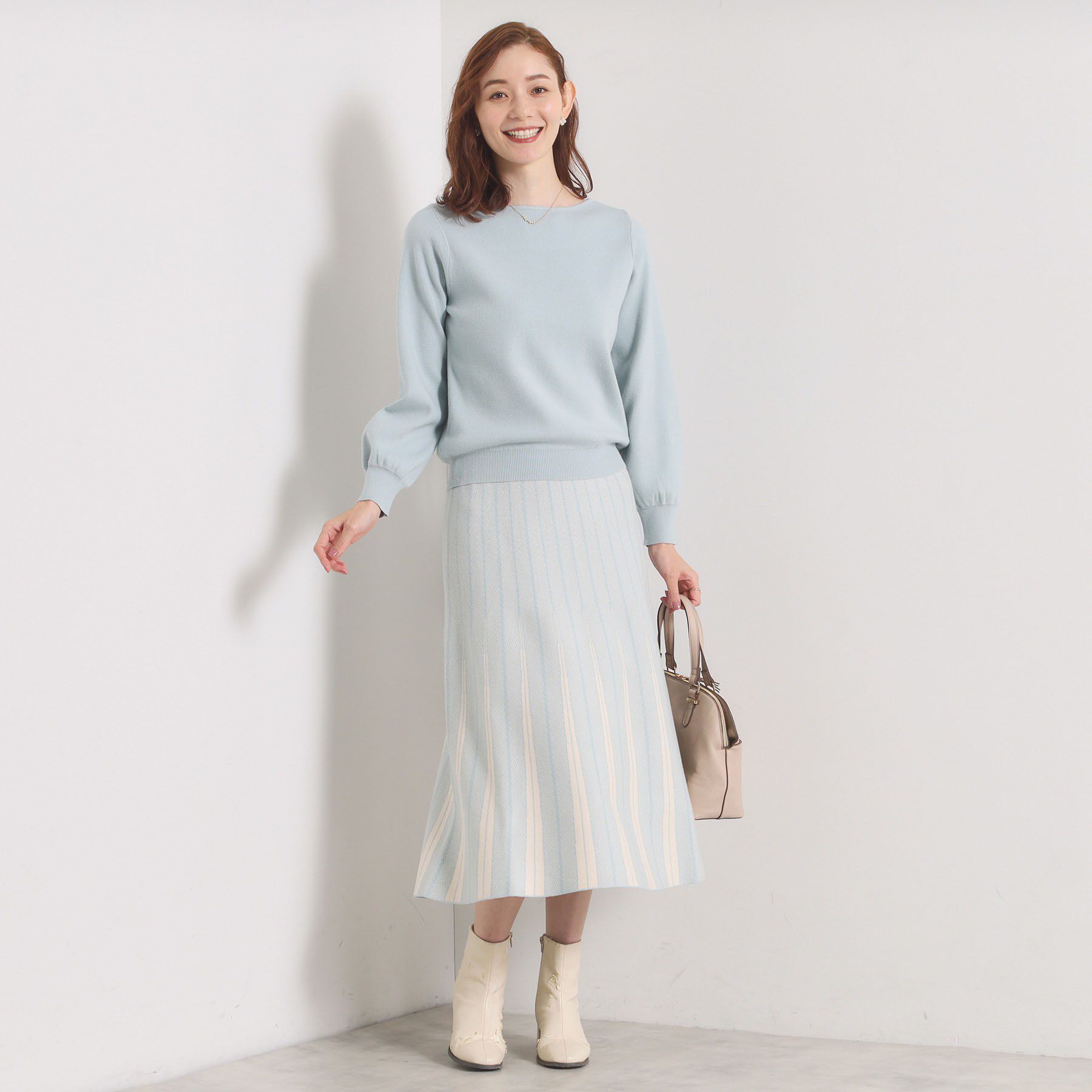 ITS&rsquo;DEMO「【手洗い可】フレアスカートニットセットアップ」|スーツ|ブルー(491)