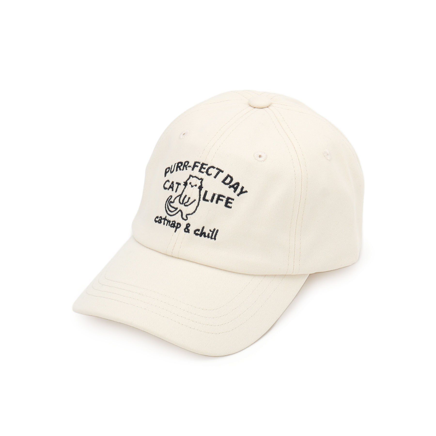 ITS&rsquo;DEMO「刺繍猫キャップ」|キャップ・キャスケット|アイボリー(004)