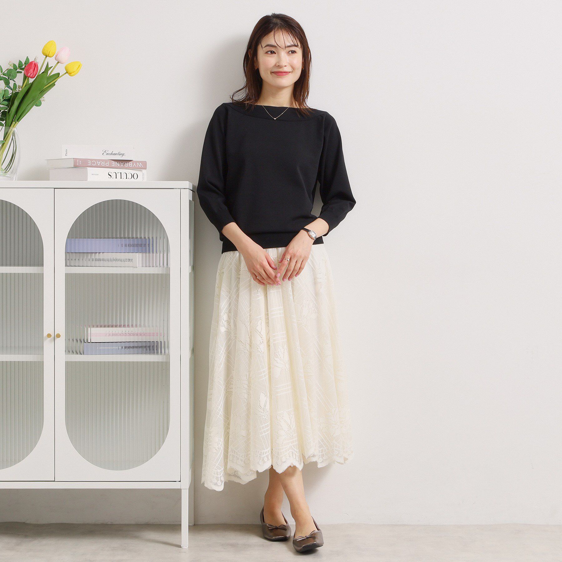 ITS&rsquo;DEMO「【縮みに強い／毛玉防止／洗濯機OK】タフニット 襟ぐり編地切替ニットプルオーバー」|ニット・セーター|