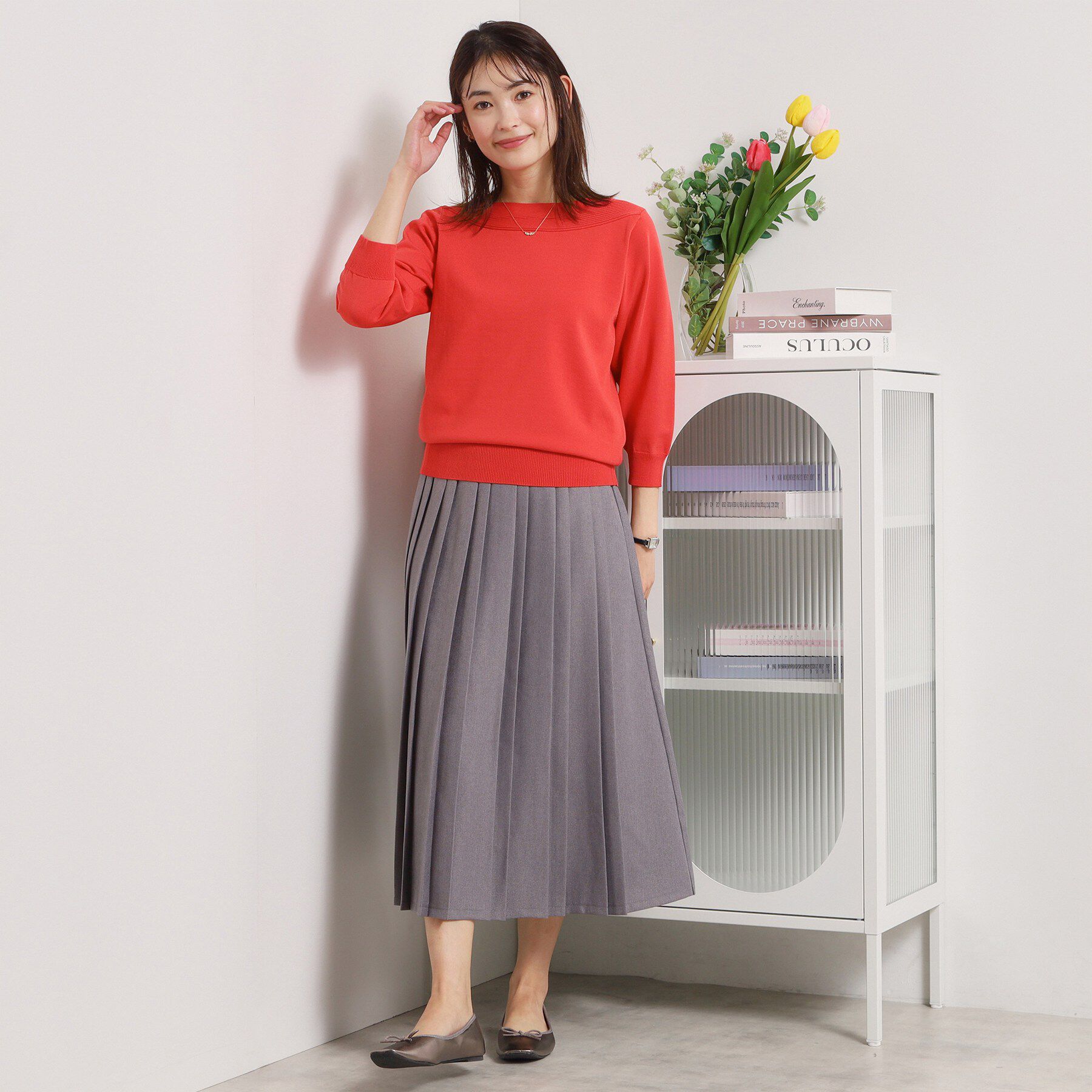 ITS&rsquo;DEMO「【縮みに強い／毛玉防止／洗濯機OK】タフニット 襟ぐり編地切替ニットプルオーバー」|ニット・セーター|