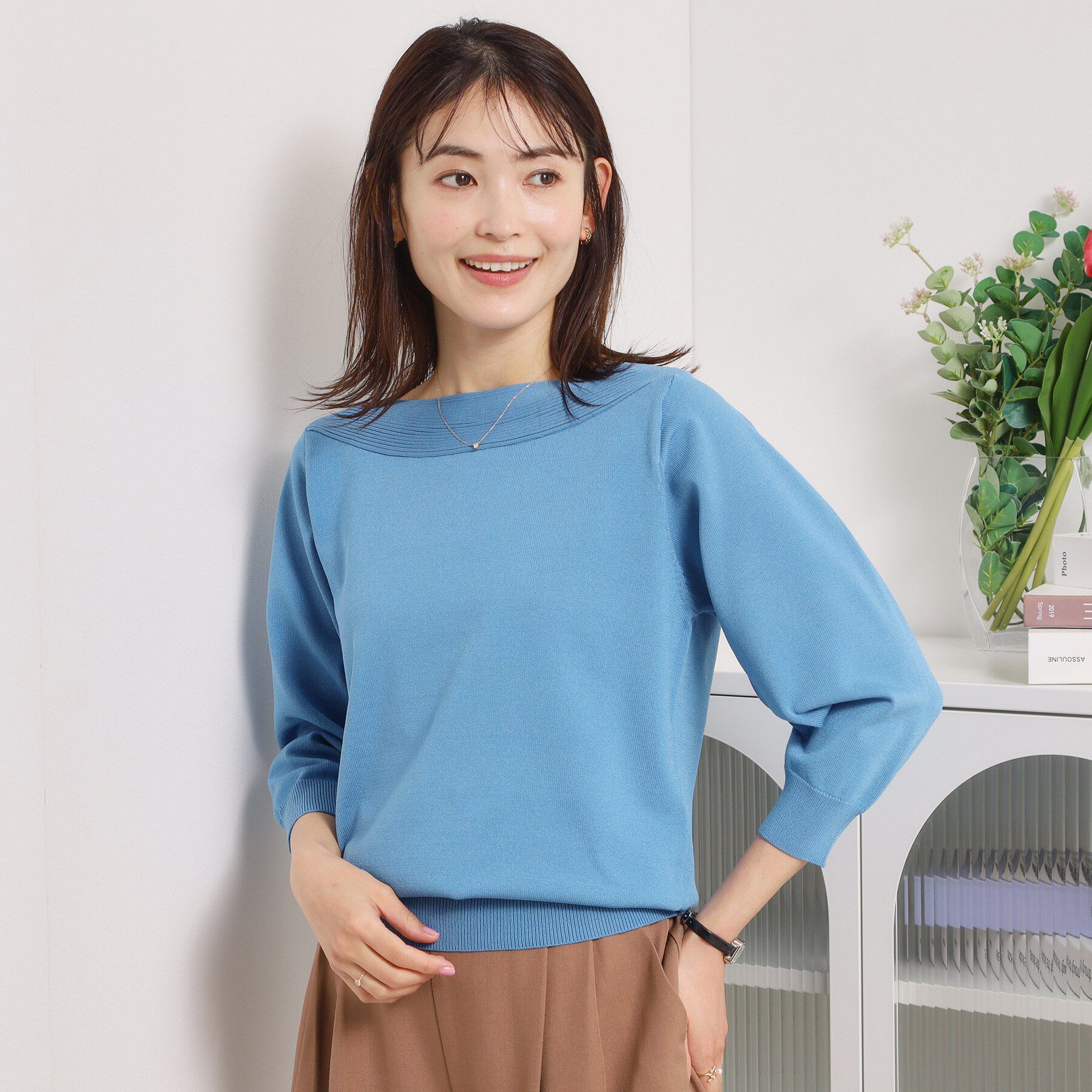 ITS&rsquo;DEMO「【縮みに強い／毛玉防止／洗濯機OK】タフニット 襟ぐり編地切替ニットプルオーバー」|ニット・セーター|