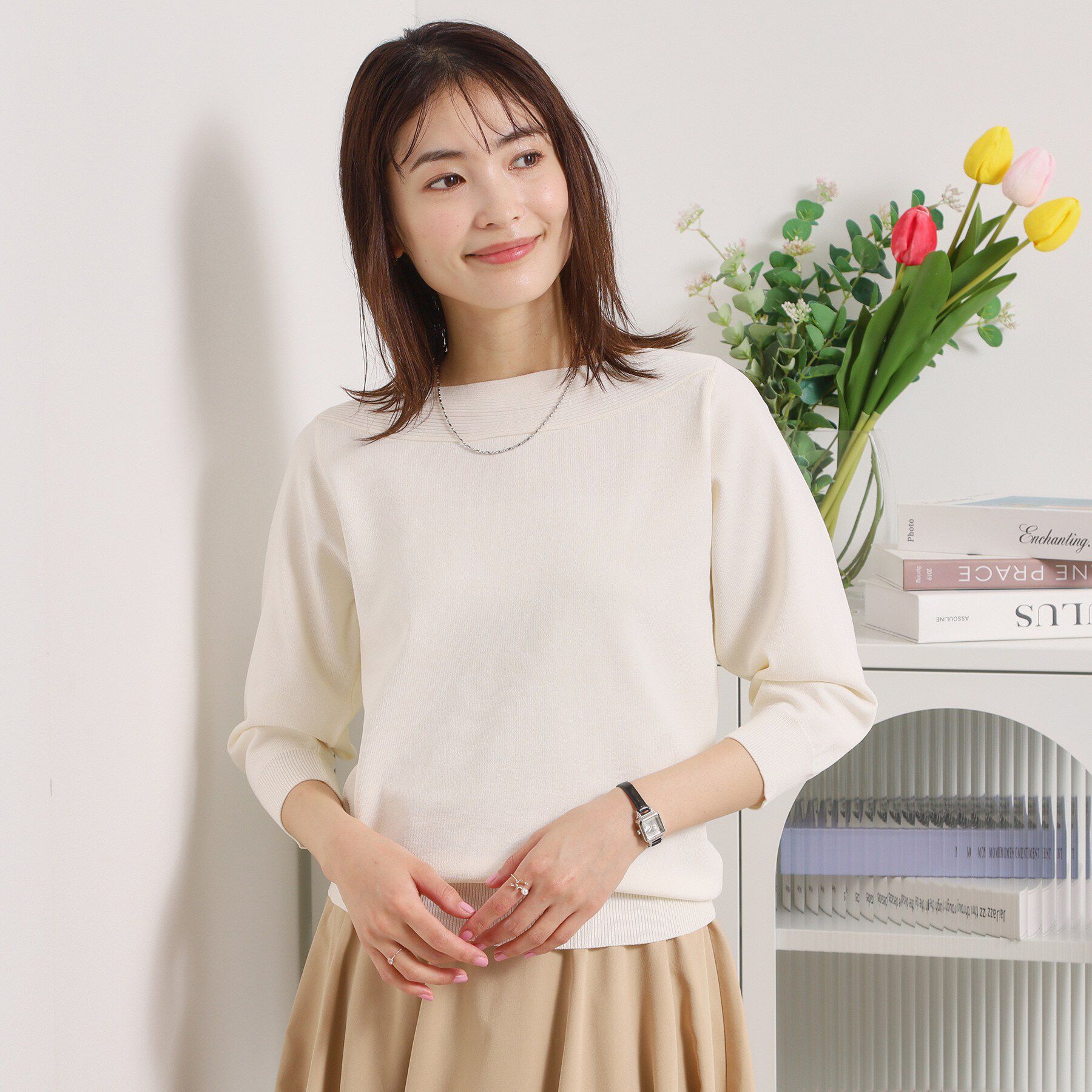 ITS&rsquo;DEMO「【縮みに強い／毛玉防止／洗濯機OK】タフニット 襟ぐり編地切替ニットプルオーバー」|ニット・セーター|