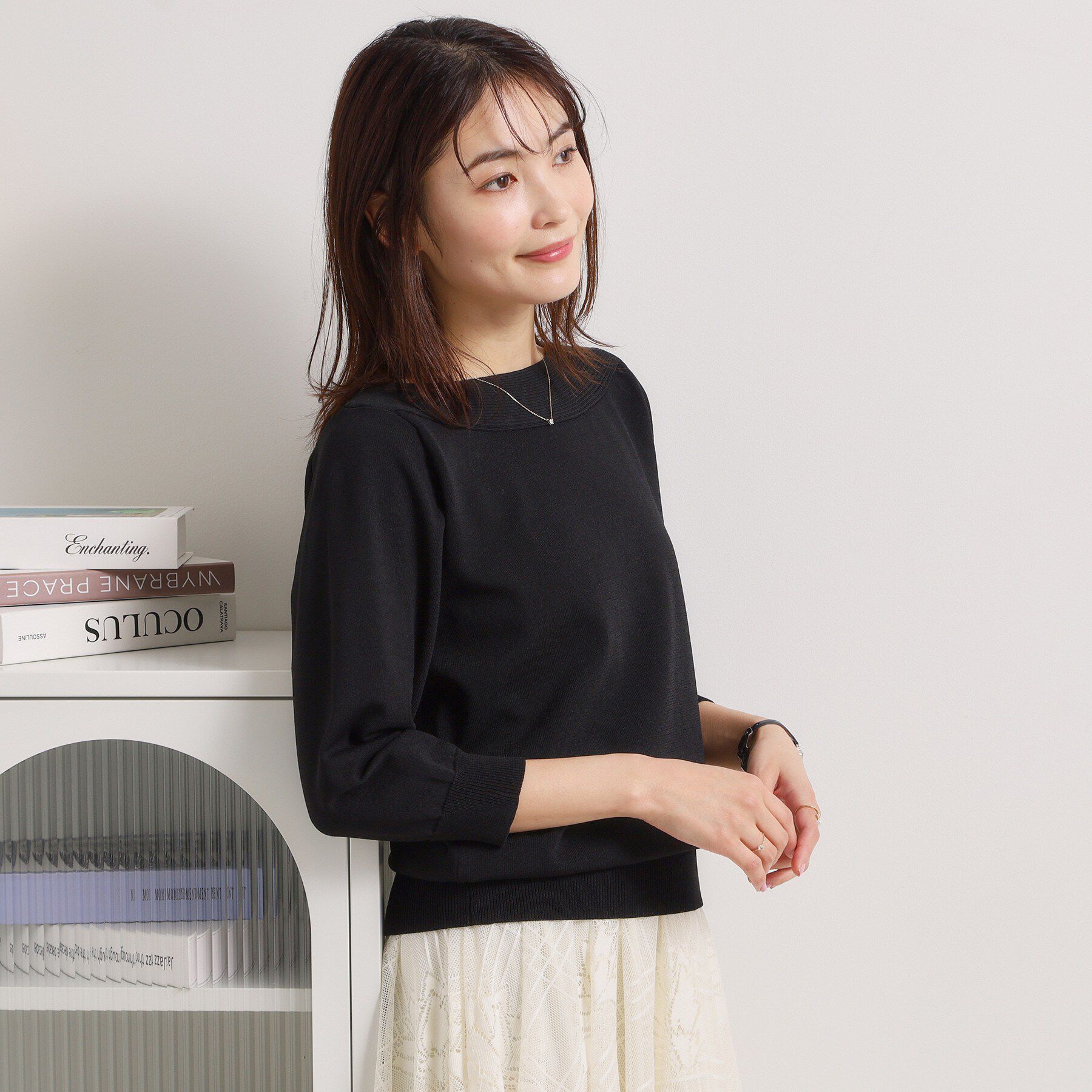 ITS&rsquo;DEMO「【縮みに強い／毛玉防止／洗濯機OK】タフニット 襟ぐり編地切替ニットプルオーバー」|ニット・セーター|