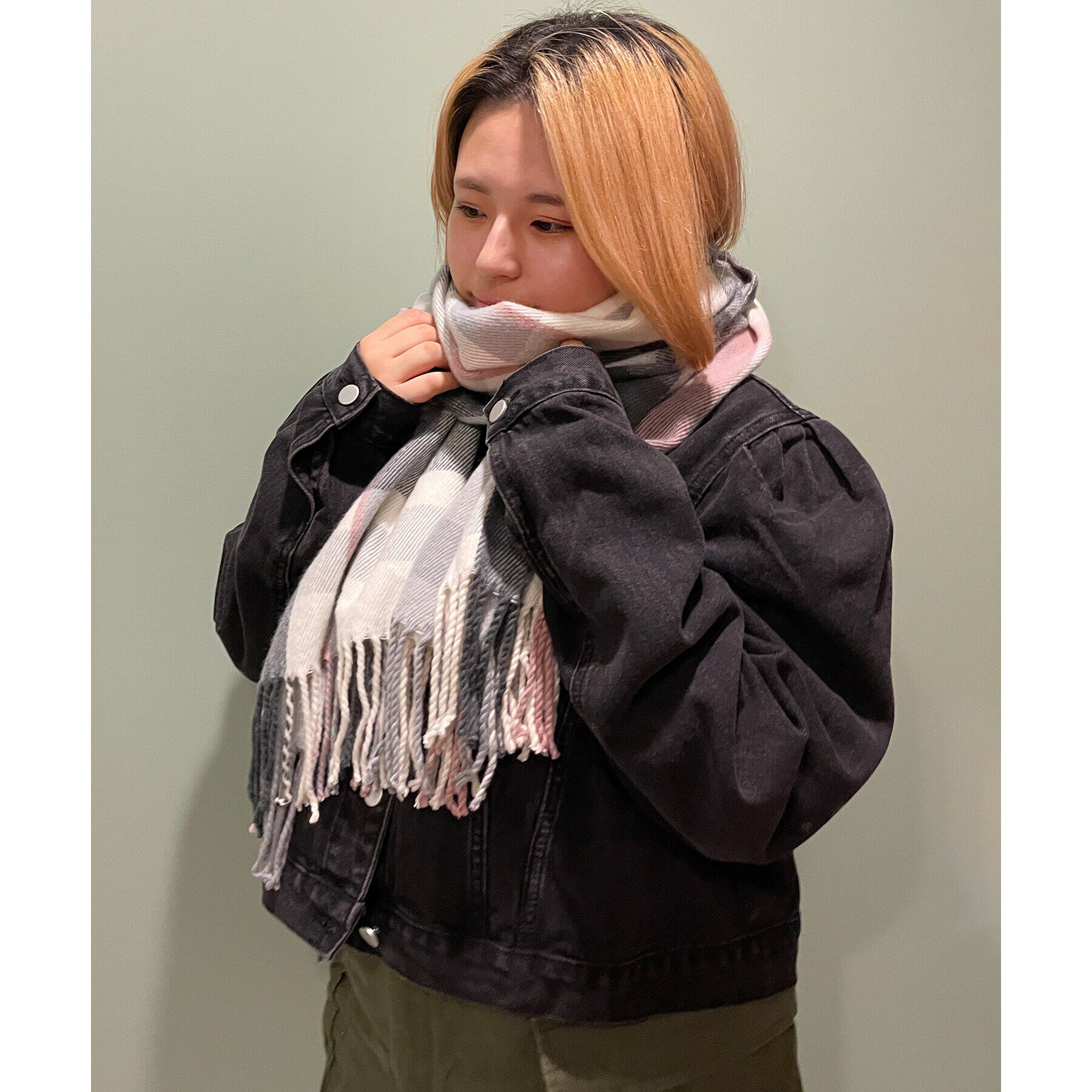 Ober Tashe「【防寒】あったかチェック柄の大判ストール」|ストール|