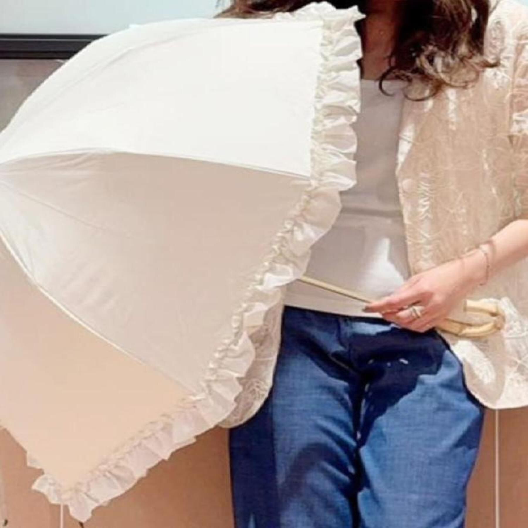 Ober Tashe「【毎シーズン大人気/2WAY】遮光率100％！2段折傘フリル折りたたみ日傘（晴雨兼用）pink tr」|傘|