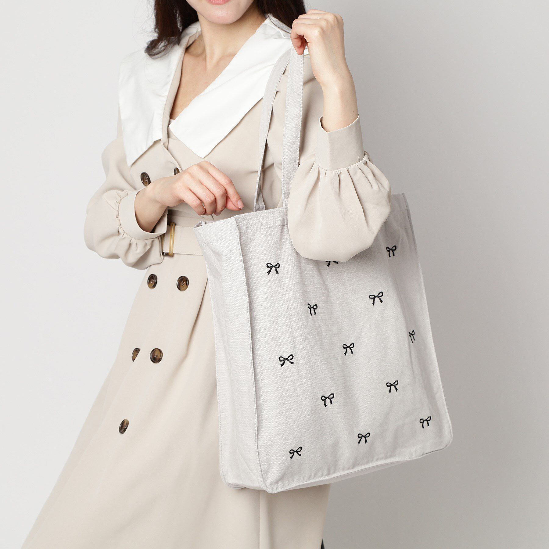 Ober Tashe「【新生活・新学期】リボン刺繍キャンバストートバッグ」|トートバッグ|