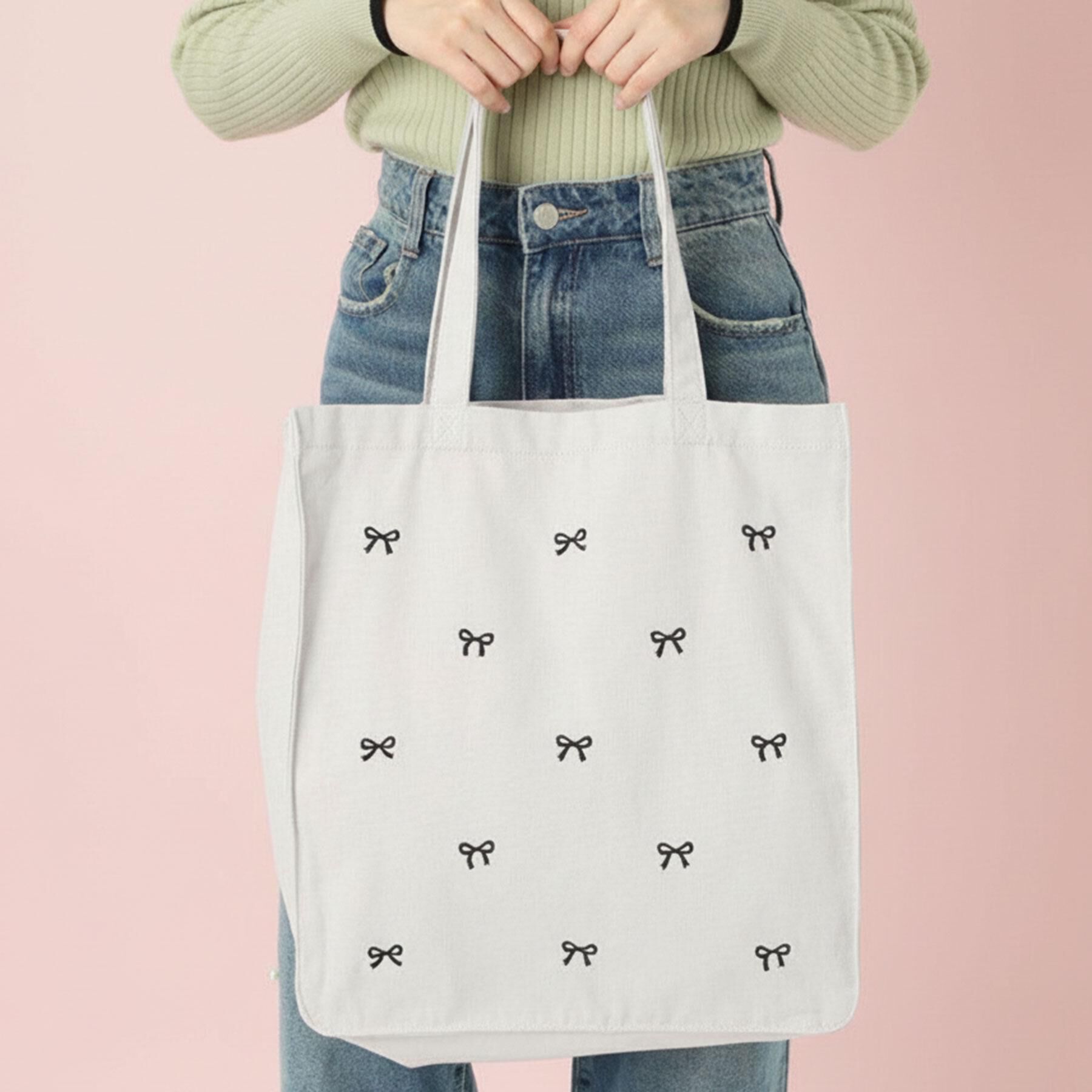 Ober Tashe「【新生活・新学期】リボン刺繍キャンバストートバッグ」|トートバッグ|グレー(012)