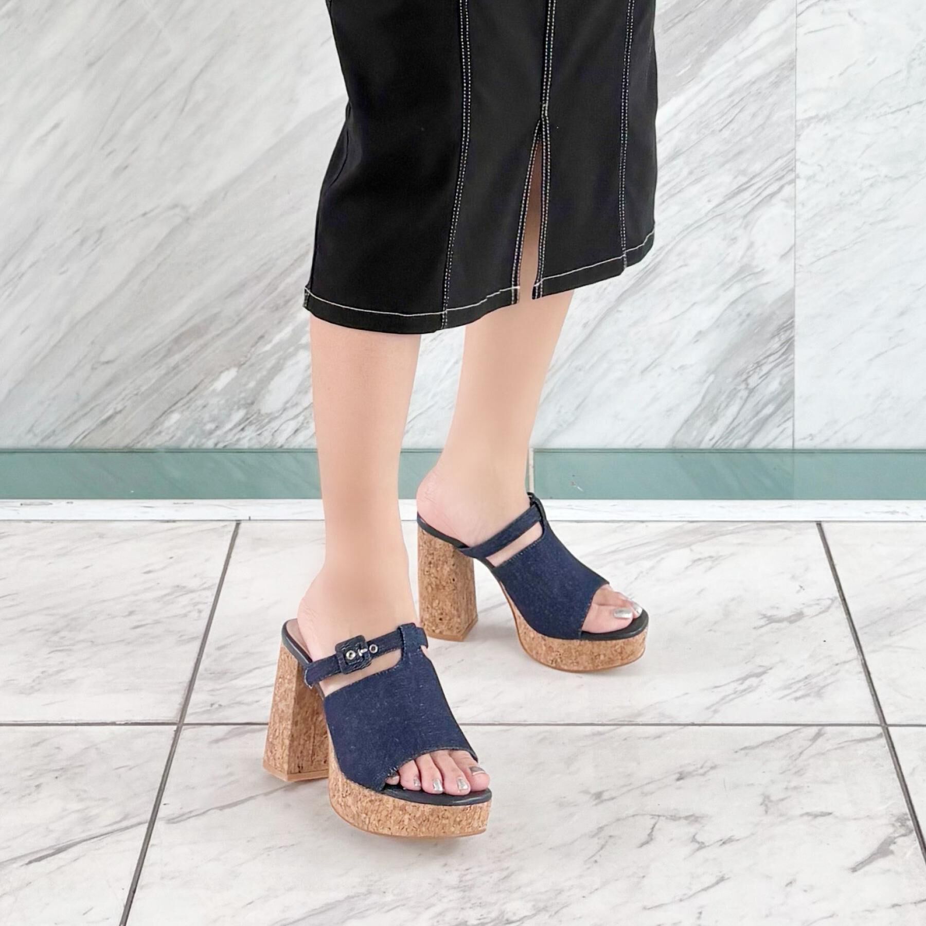 ESPERANZA「ミニバックルコルクヒールミュール」|サンダル|