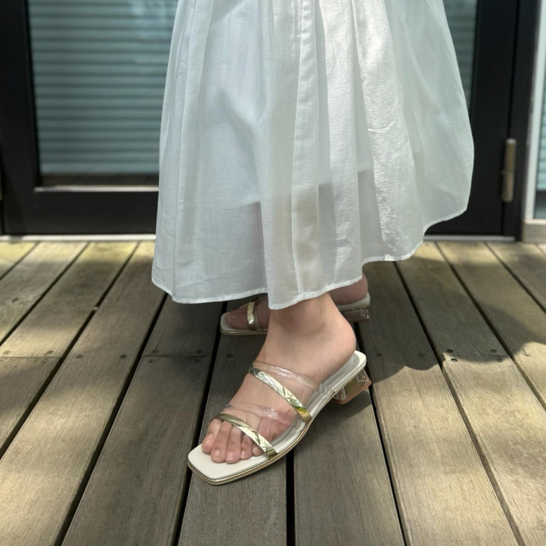 ESPERANZA「スクエアトゥクリアフラットヒールミュール」|サンダル|