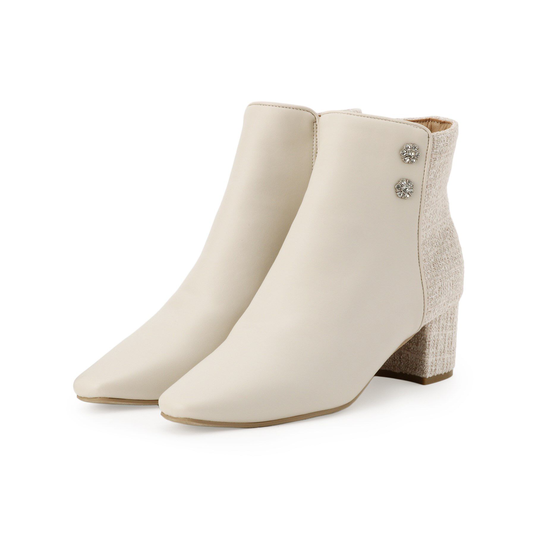 ESPERANZA「ビジュー付きツイードショートブーツ」|ショートブーツ|