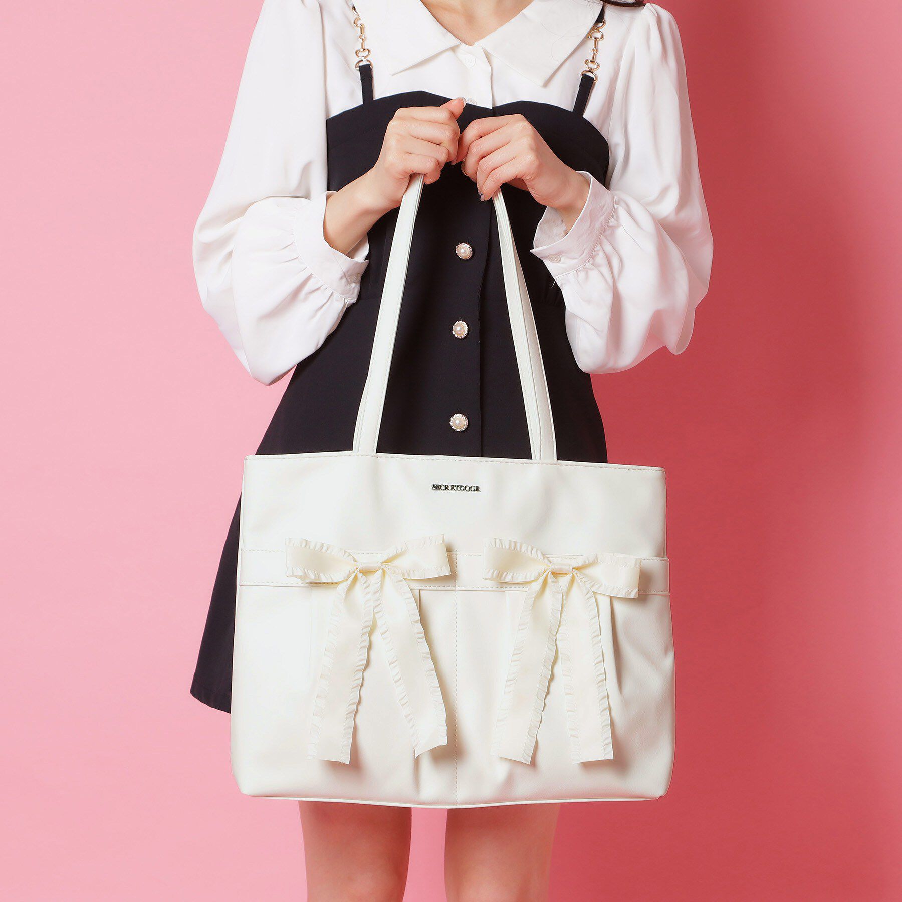 Ober Tashe「【新生活・新学期】リボン使いトートバッグ」|トートバッグ|アイボリー(004)