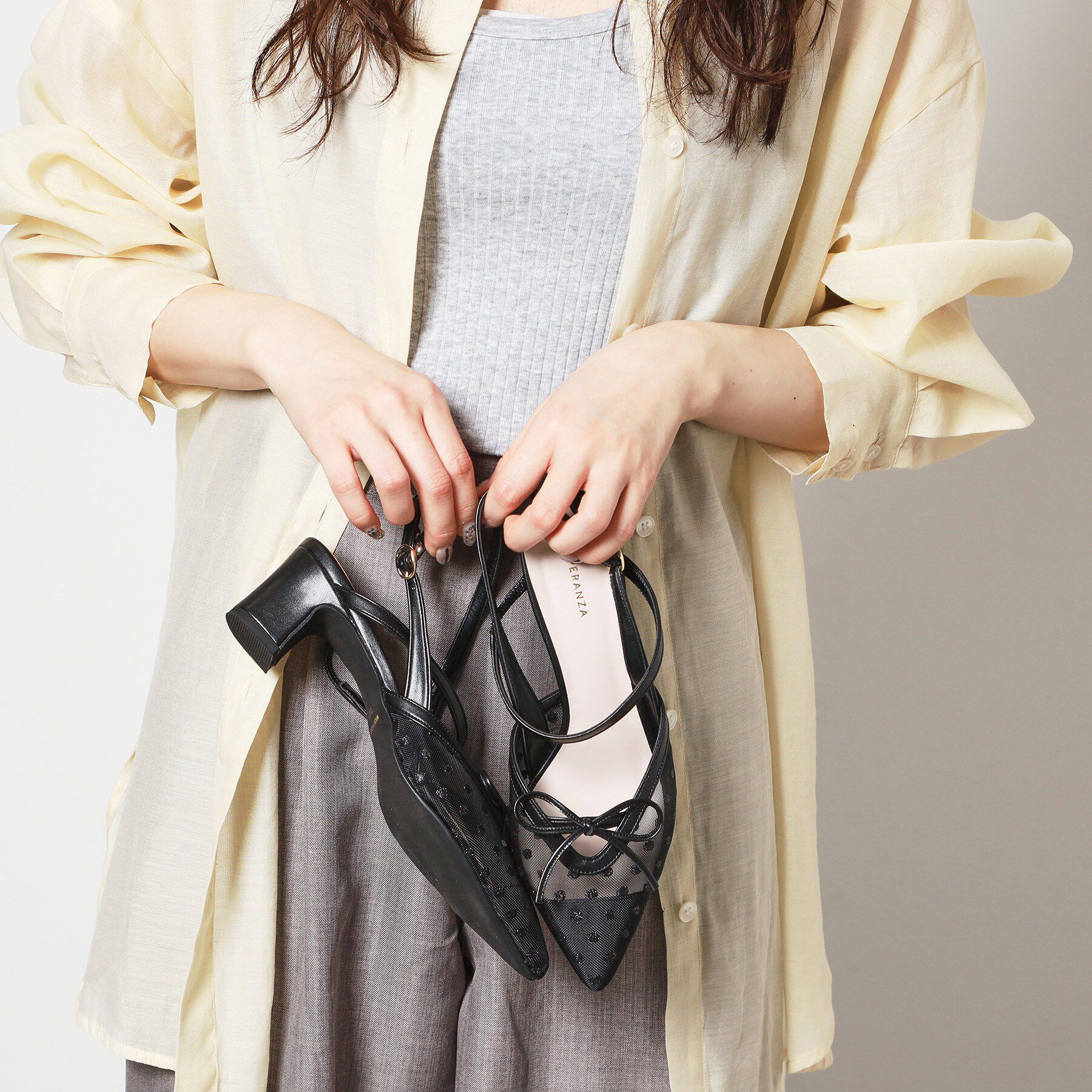 ESPERANZA「チュールリボンバックストラップパンプス」|パンプス|ブラック(919)