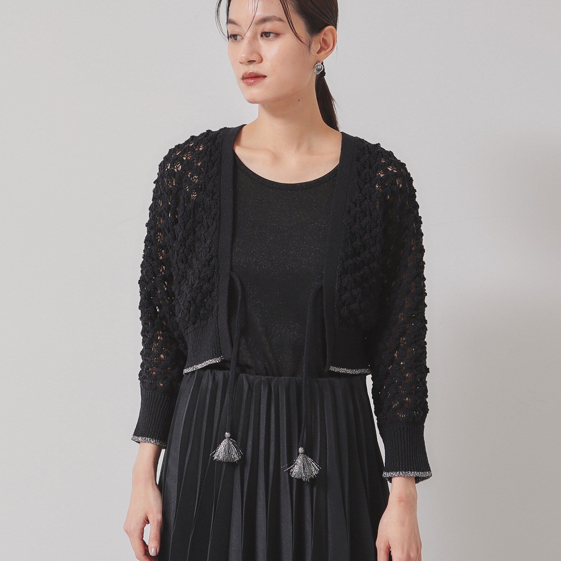 SunaUna「【透かし編み／ラメ入り】ドルマンスリーブボレロ」|カーディガン|