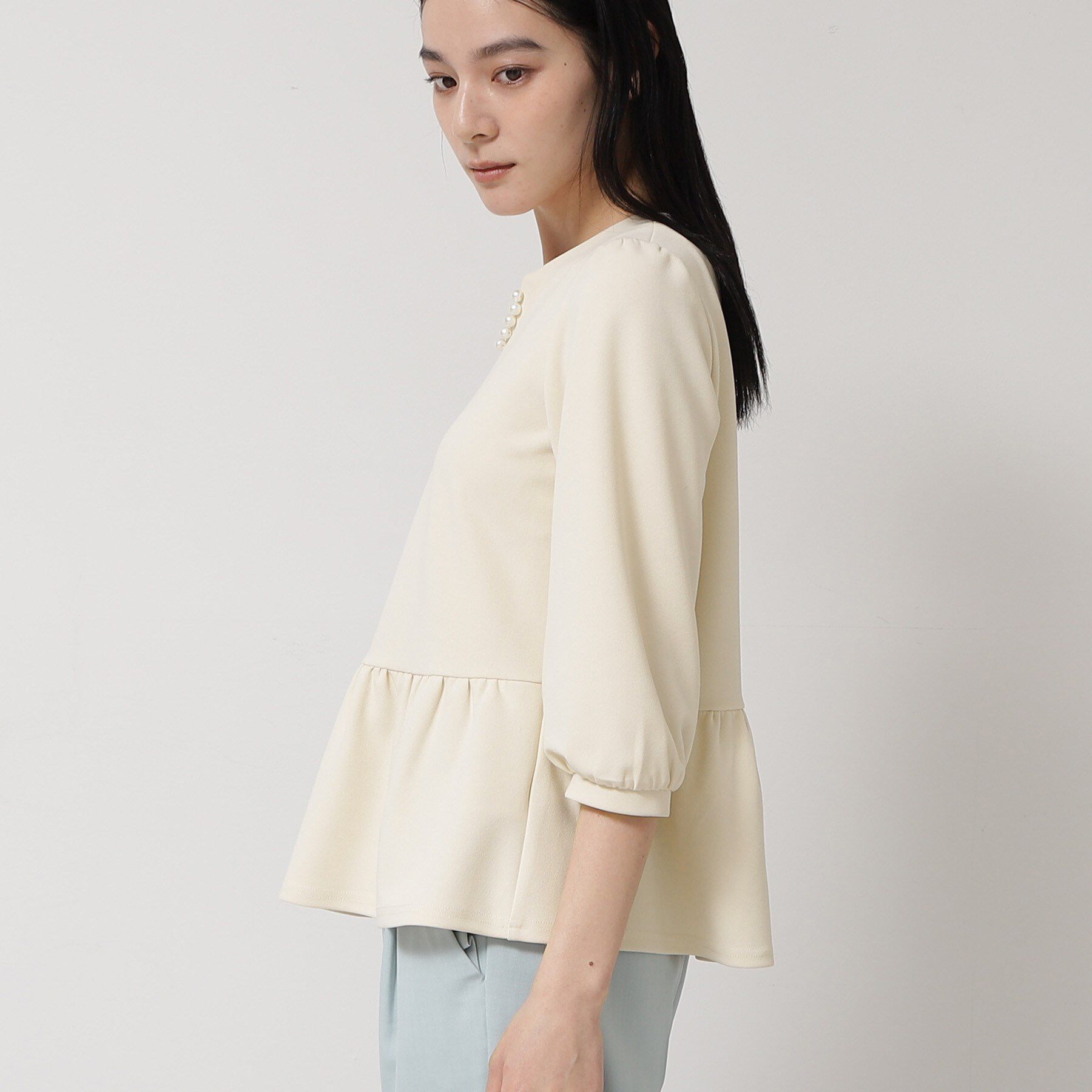 SunaUna「【パール調パーツ付き／春色】ペプラムトップス」|シャツ・ブラウス|