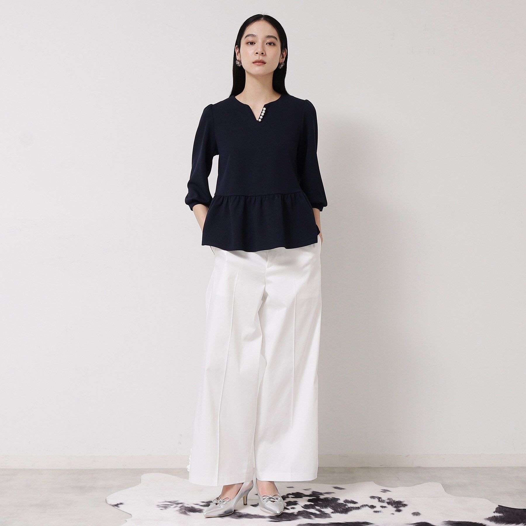 SunaUna「【パール調パーツ付き／春色】ペプラムトップス」|シャツ・ブラウス|