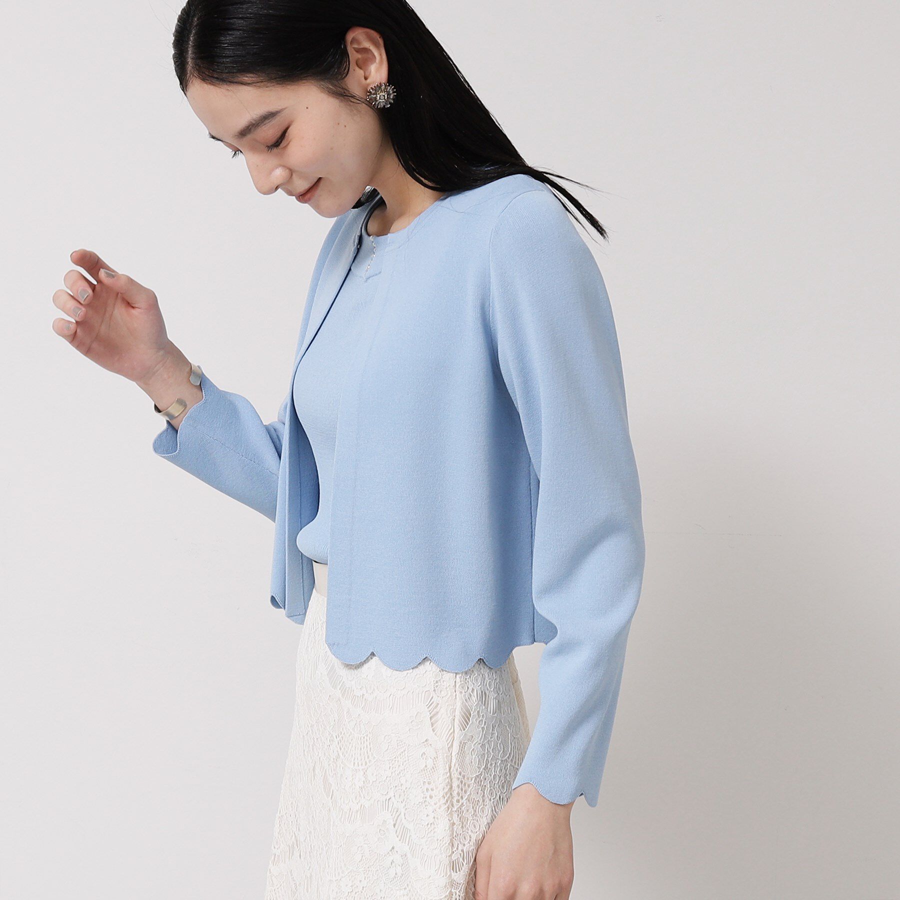 SunaUna「【接触冷感／アンサンブル可】裾スカラップニットボレロ」|カーディガン|