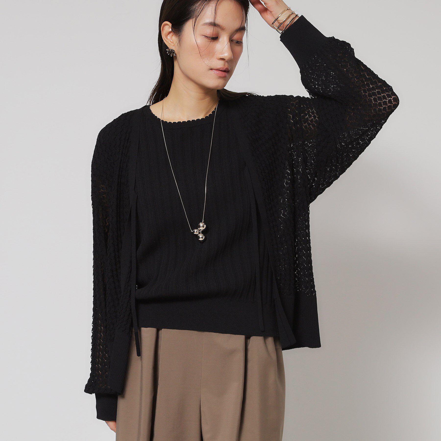 SunaUna「【レーシー＆リブ】アンサンブルニット」|カーディガン|