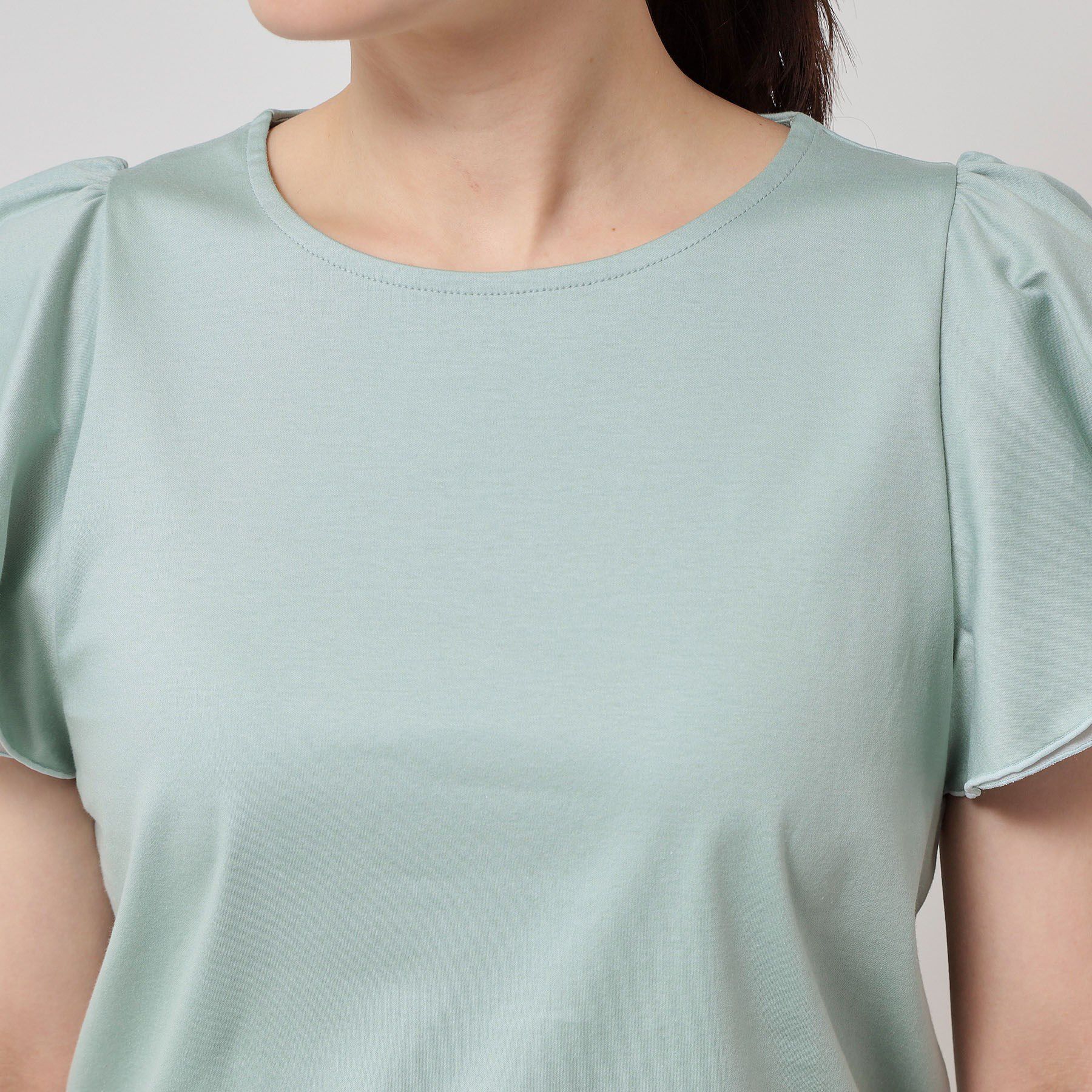 SunaUna「【接触冷感／S～Lサイズ展開】シフォン使いフレアスリーブカットソー」|Tシャツ・カットソー|