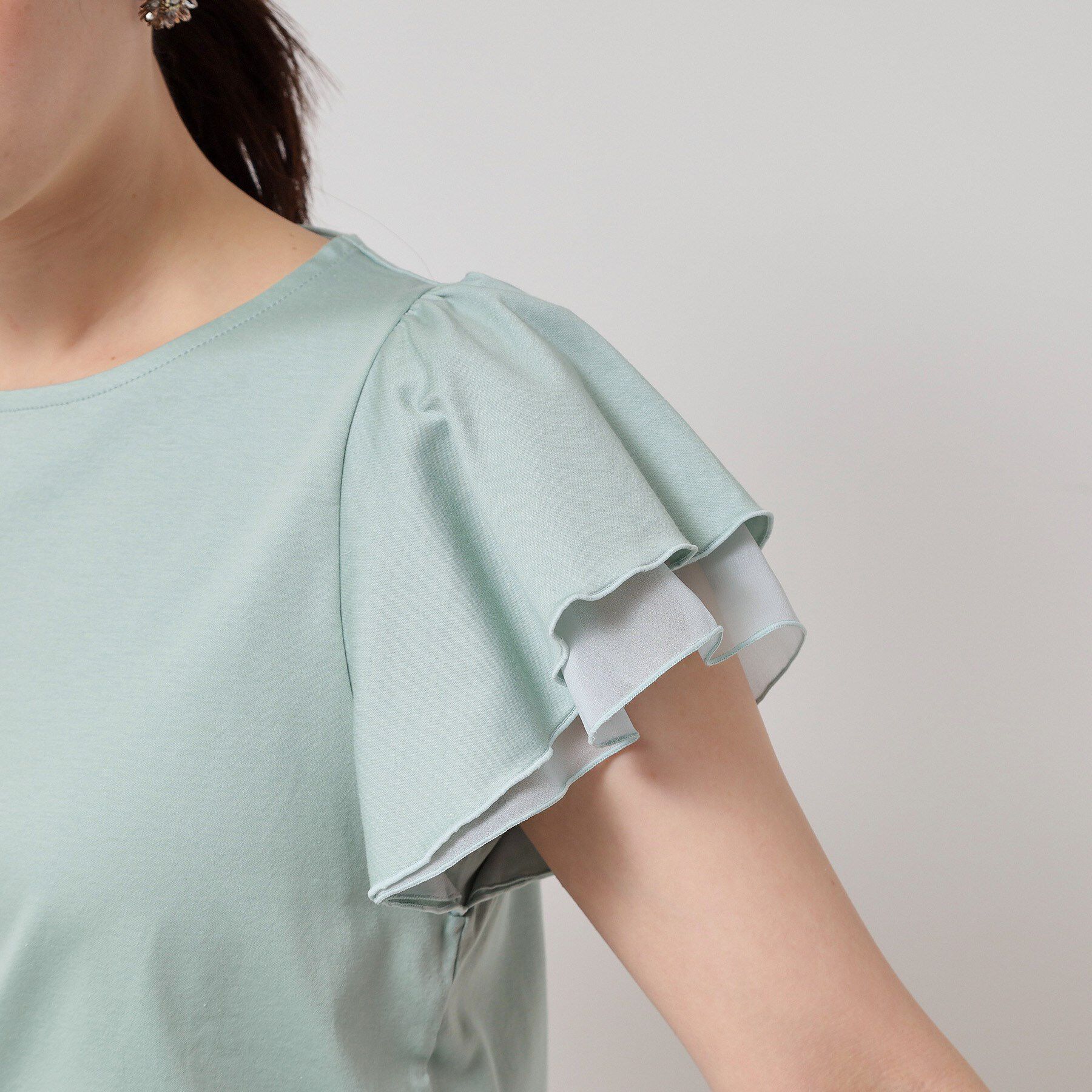 SunaUna「【接触冷感／S～Lサイズ展開】シフォン使いフレアスリーブカットソー」|Tシャツ・カットソー|