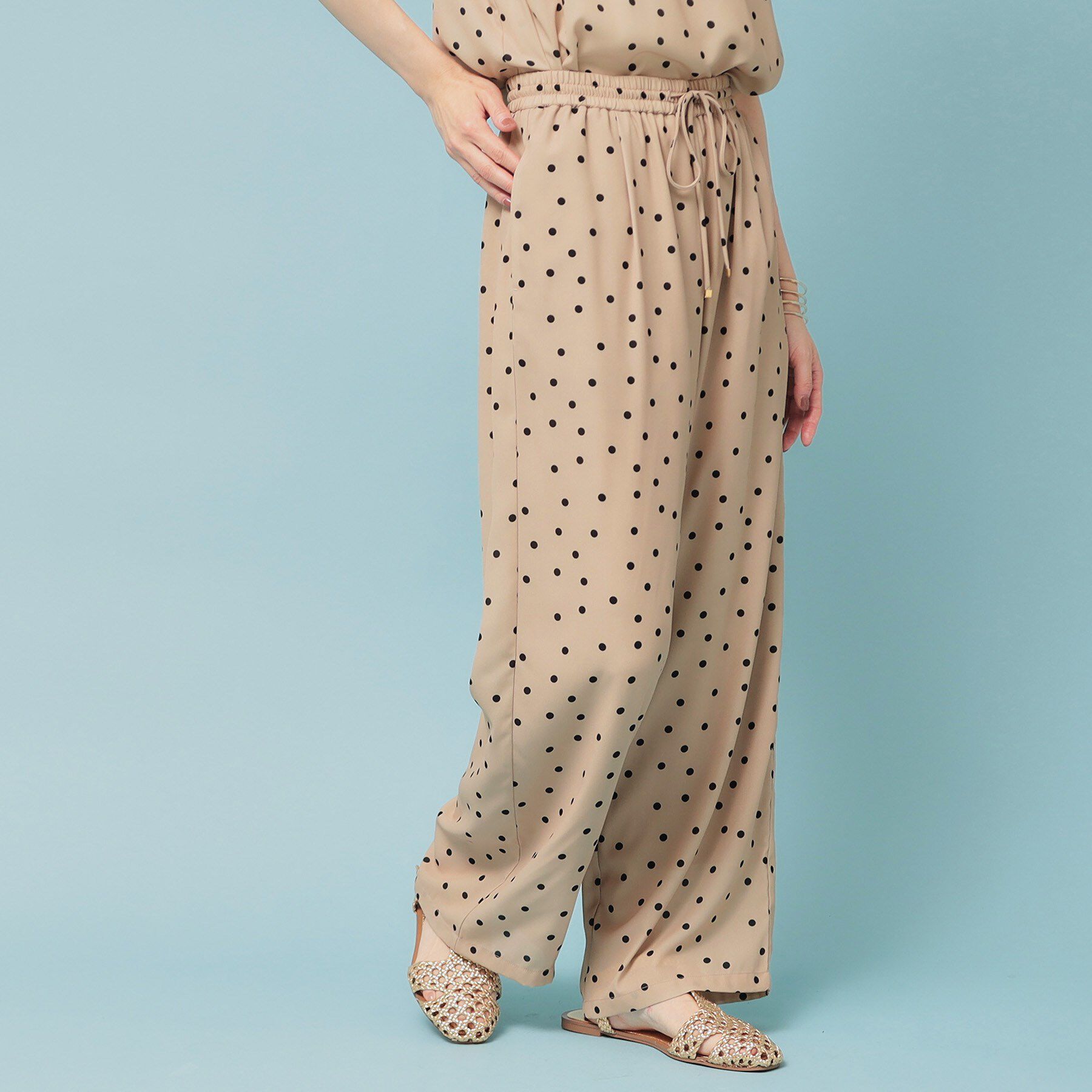 SunaUna「【リラクシー】ドット柄ワイドパンツ」|その他|ベージュ(152)