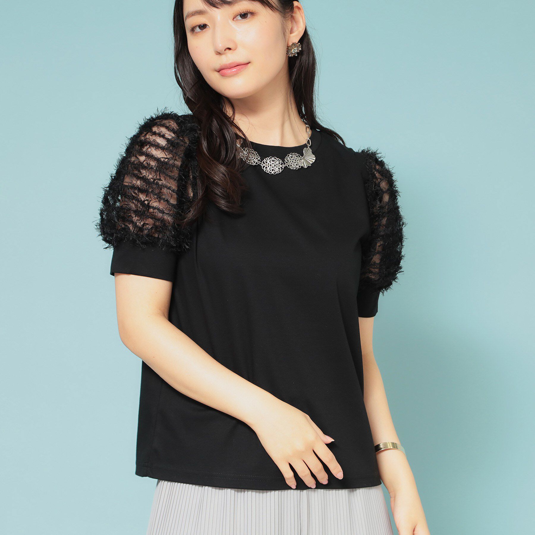 SunaUna「【チュール袖】パフスリーブカットソー」|Tシャツ・カットソー|