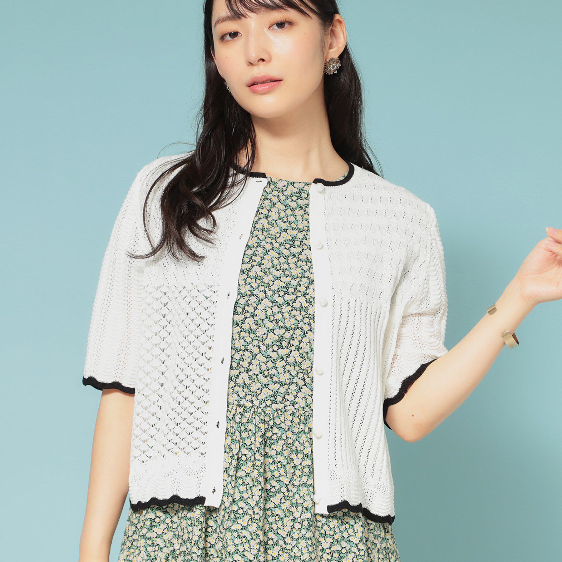 SunaUna「【透かし柄】スカラップカーディガン」|カーディガン|オフホワイト(003