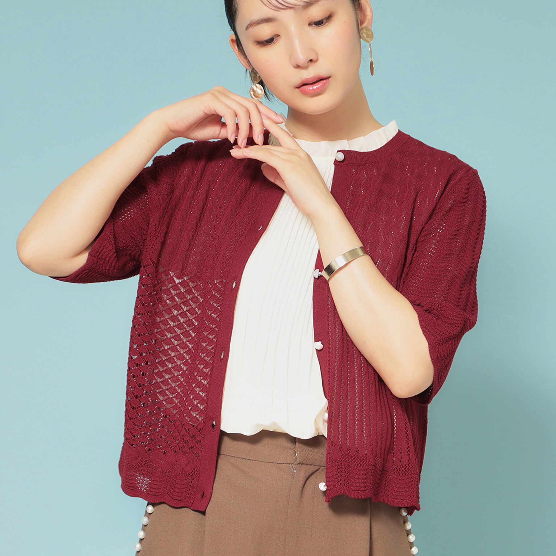 SunaUna「【透かし柄】スカラップカーディガン」|カーディガン|
