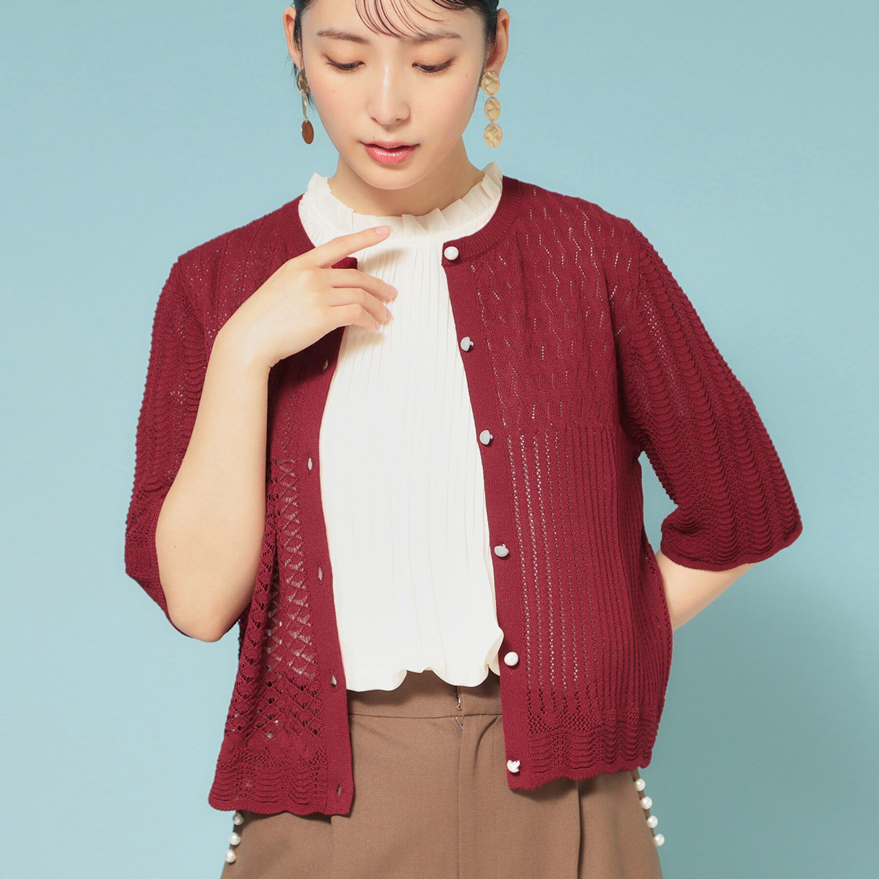 SunaUna「【透かし柄】スカラップカーディガン」|カーディガン|