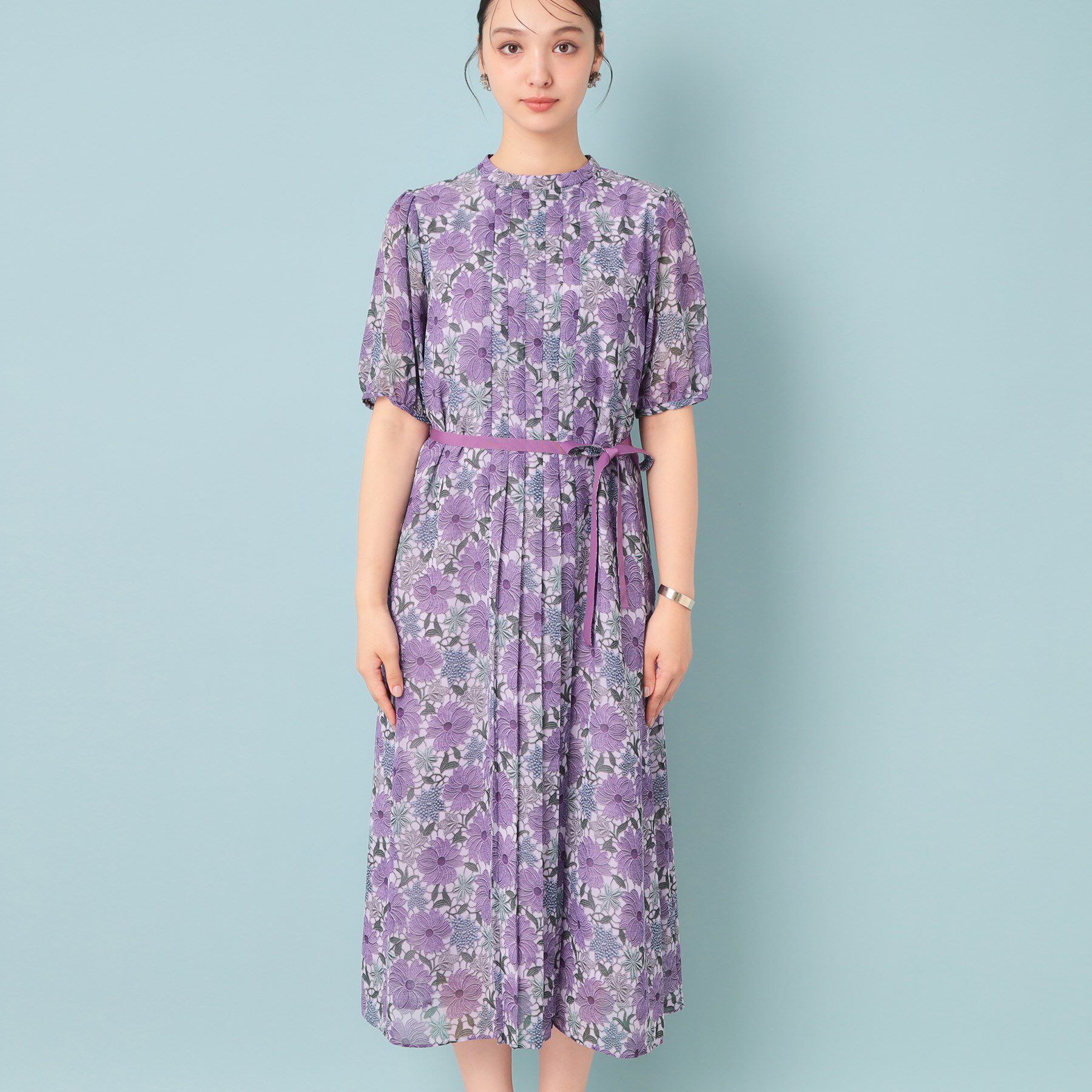 SunaUna「【&yours project／SS～L】レース柄プリーツワンピース」|ワンピース|