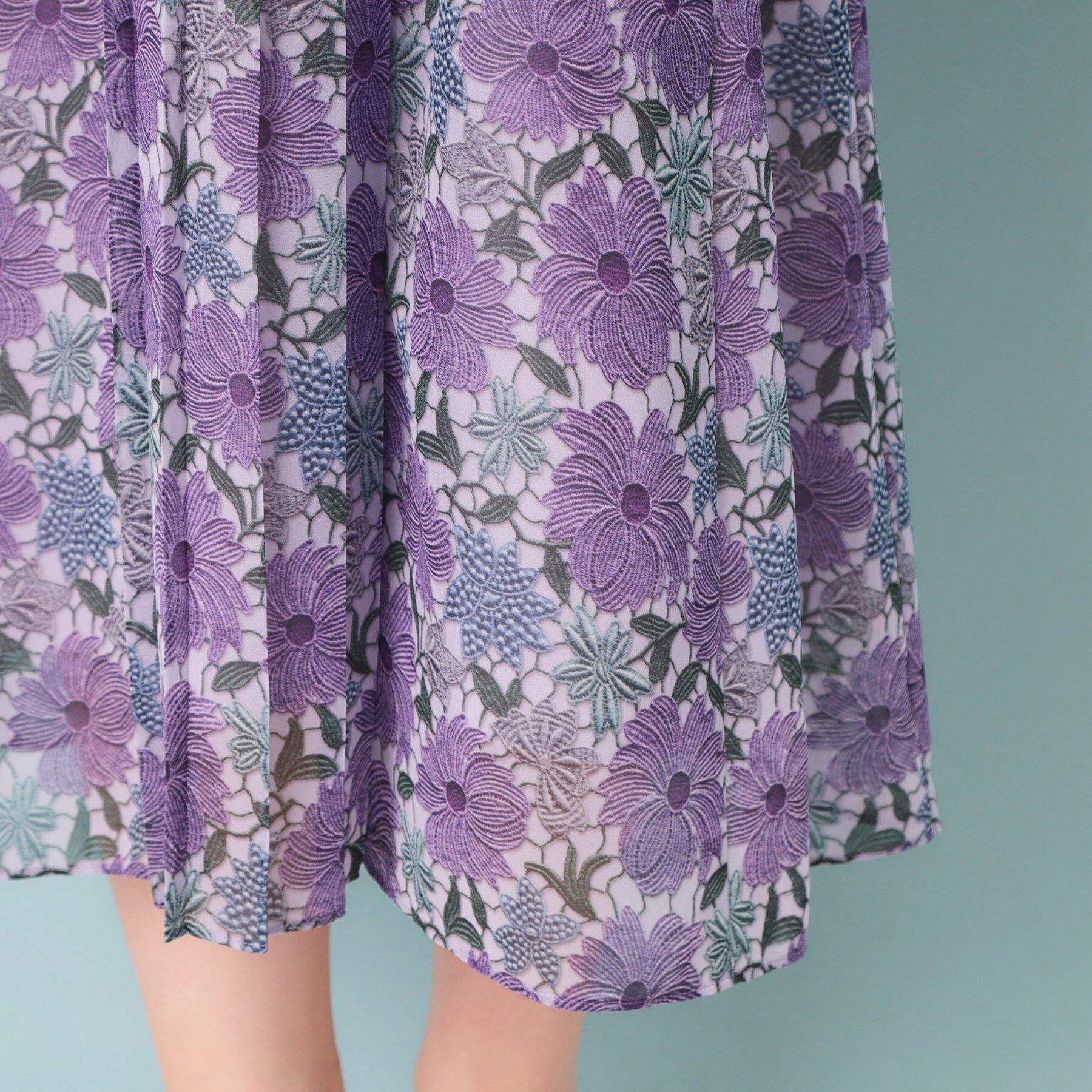 SunaUna「【&yours project／SS～L】レース柄プリーツワンピース」|ワンピース|