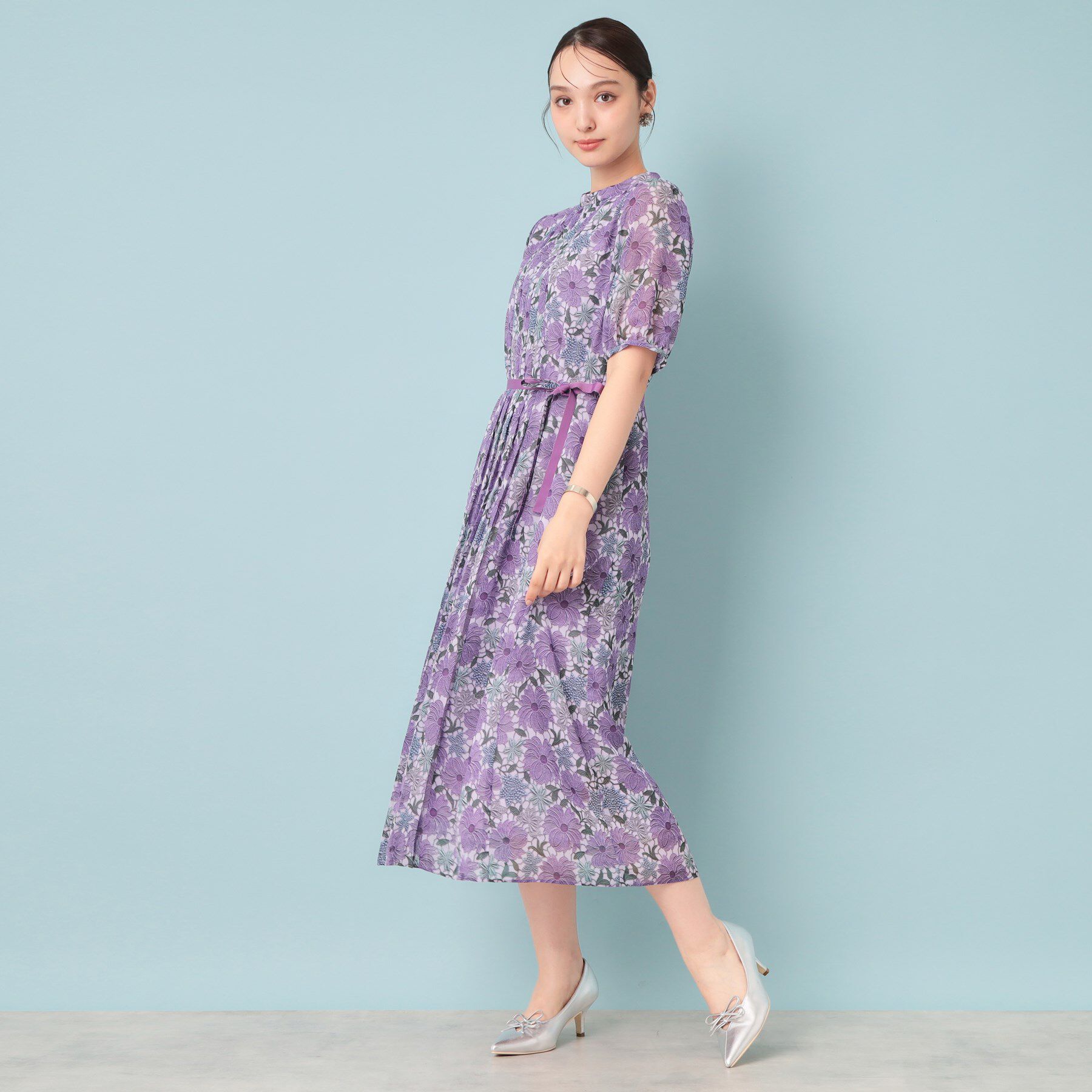 SunaUna「【&yours project／SS～L】レース柄プリーツワンピース」|ワンピース|