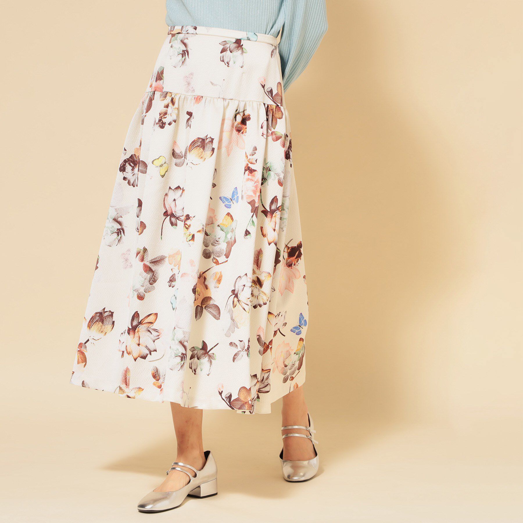 SunaUna「【COLLECTION LINE】花柄タックスカート」|スカート|グレージュ(150)