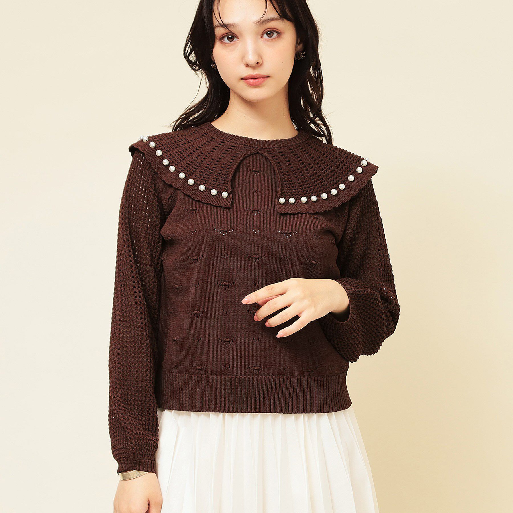 SunaUna「【COLLECTION LINE】透かしパール調ニット」|ニット・セーター|