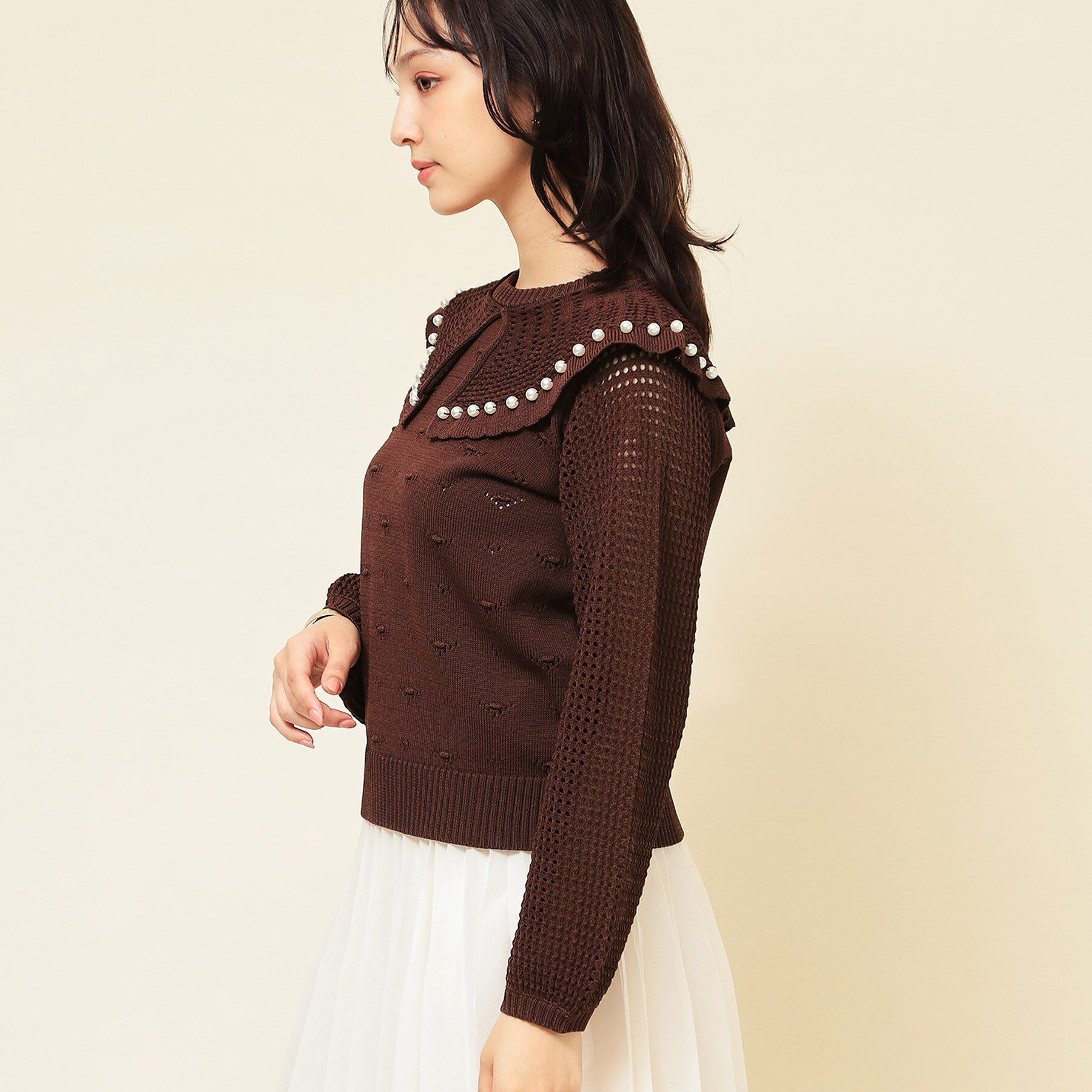 SunaUna「【COLLECTION LINE】透かしパール調ニット」|ニット・セーター|