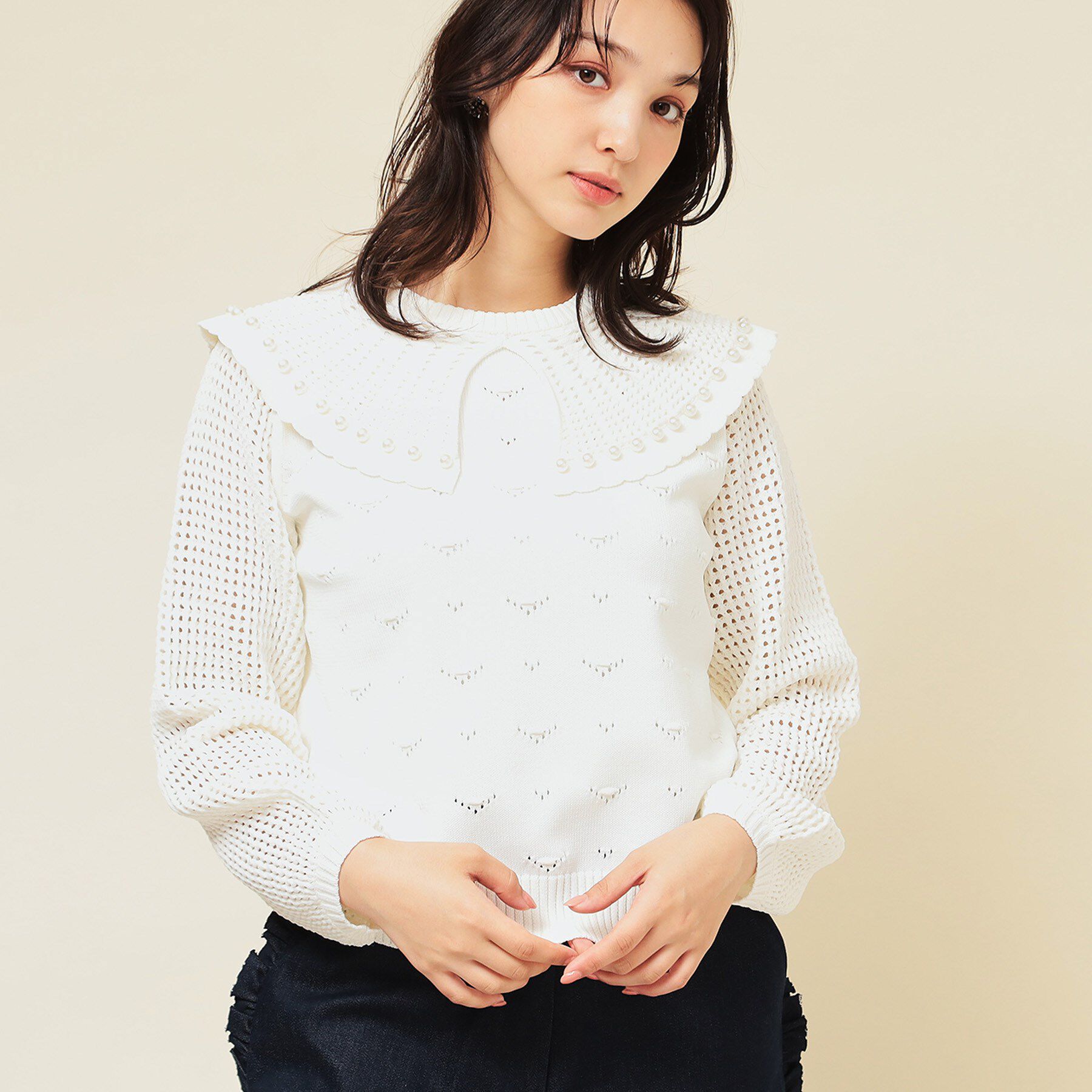 SunaUna「【COLLECTION LINE】透かしパール調ニット」|ニット・セーター|
