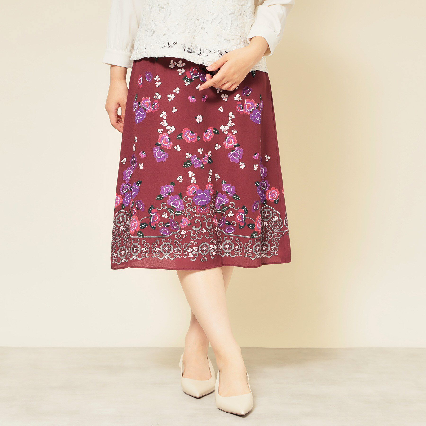 SunaUna「【co creation and yours／SS～L】オリエンタル柄パネルスカート」|スカート|