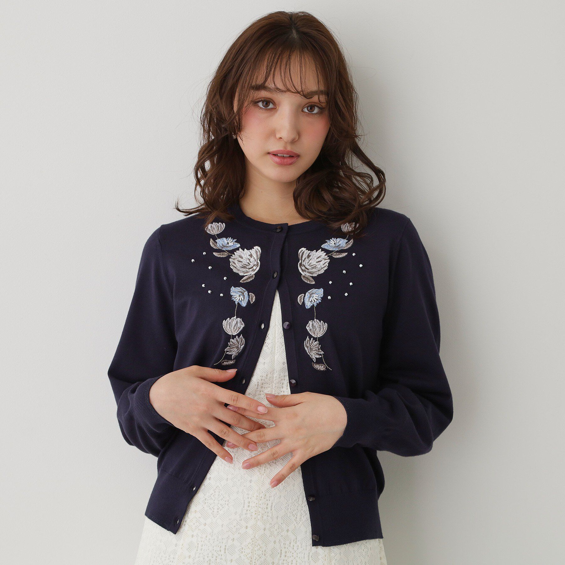 SunaUna「【SS～Lサイズ展開／フラワー刺繍】クラフトカーディガン」|カーディガン|ネイビー(094)