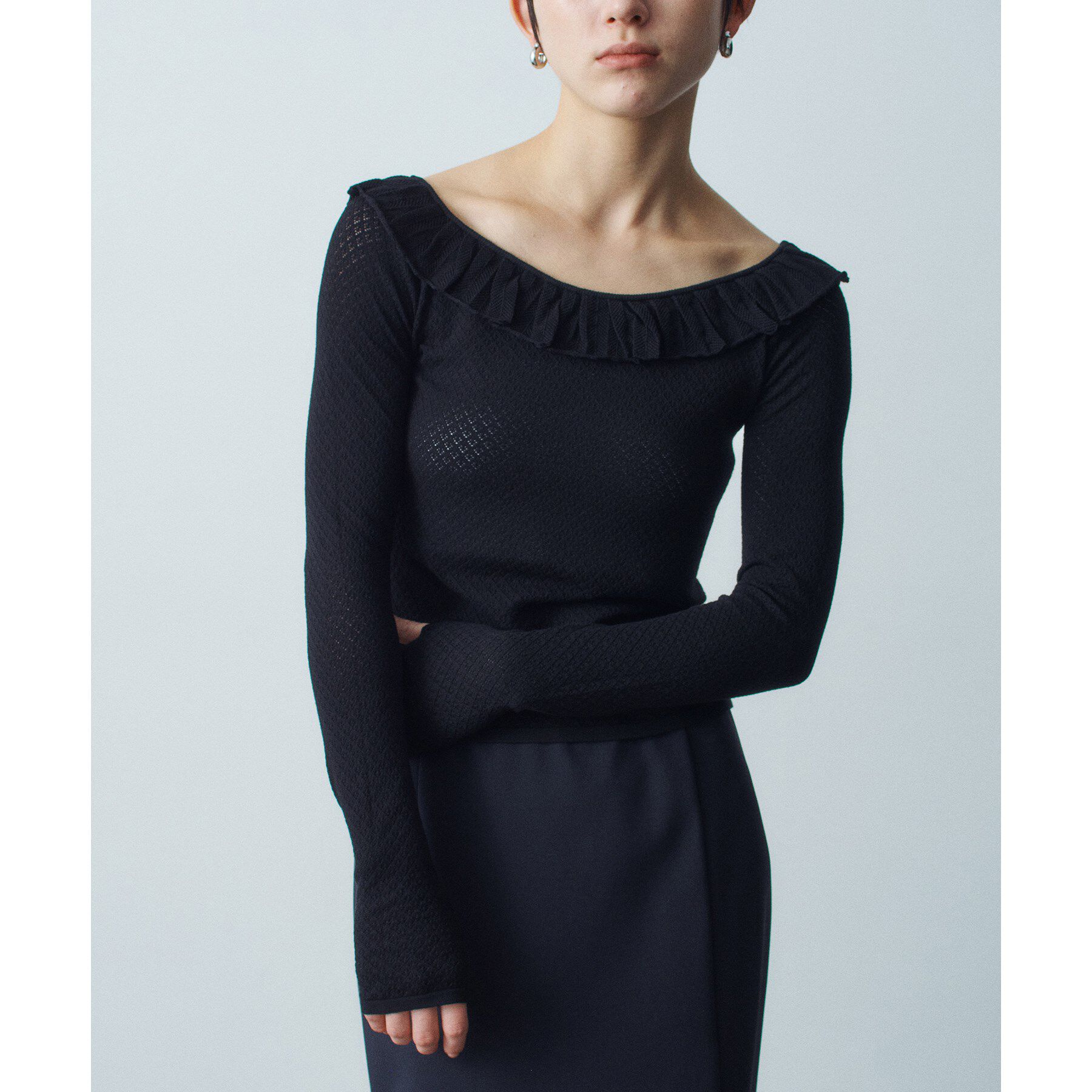 CODE A「frill lace knit pullover」|ニット・セーター|ブラック(019)