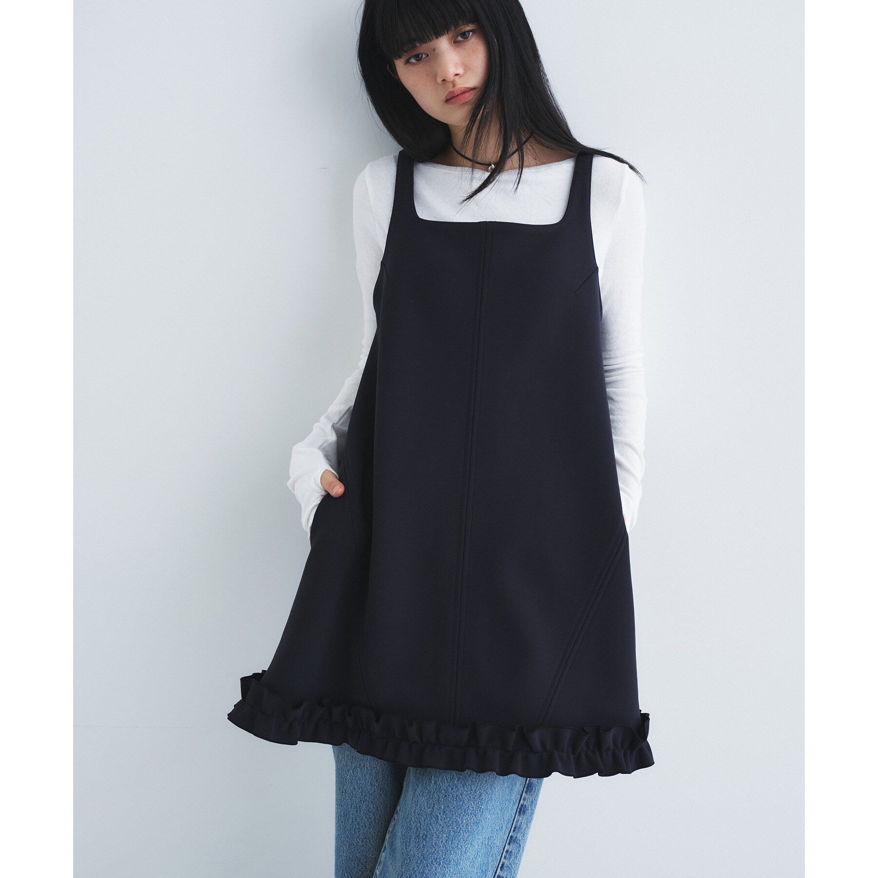 CODE A「frill mini dress」|ワンピース|ネイビー(094)